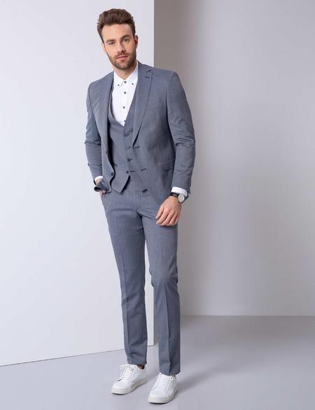 Lacivert Slim Fit Yelekli Takım Elbise - 50199982008
