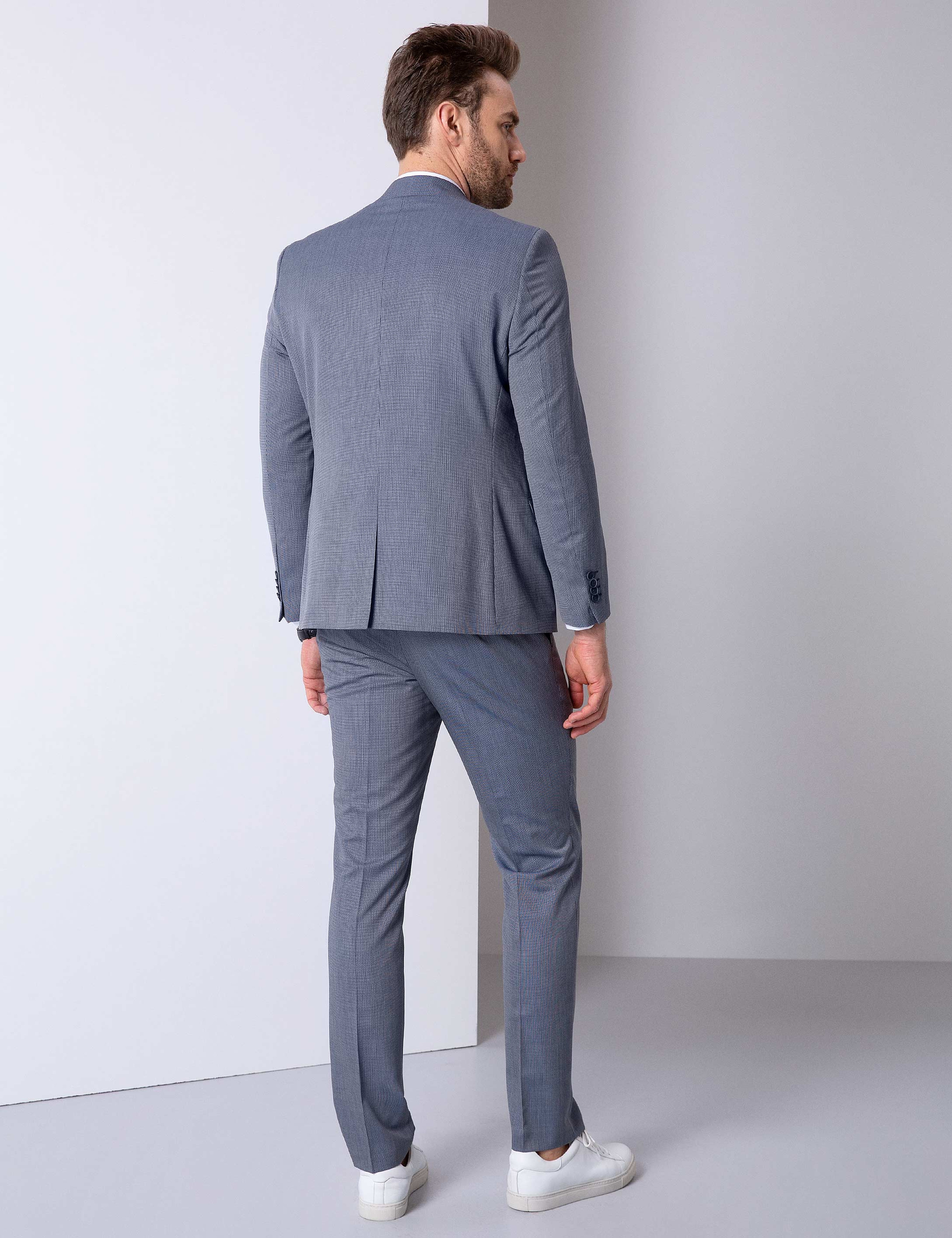Lacivert Slim Fit Yelekli Takım Elbise - Image 4