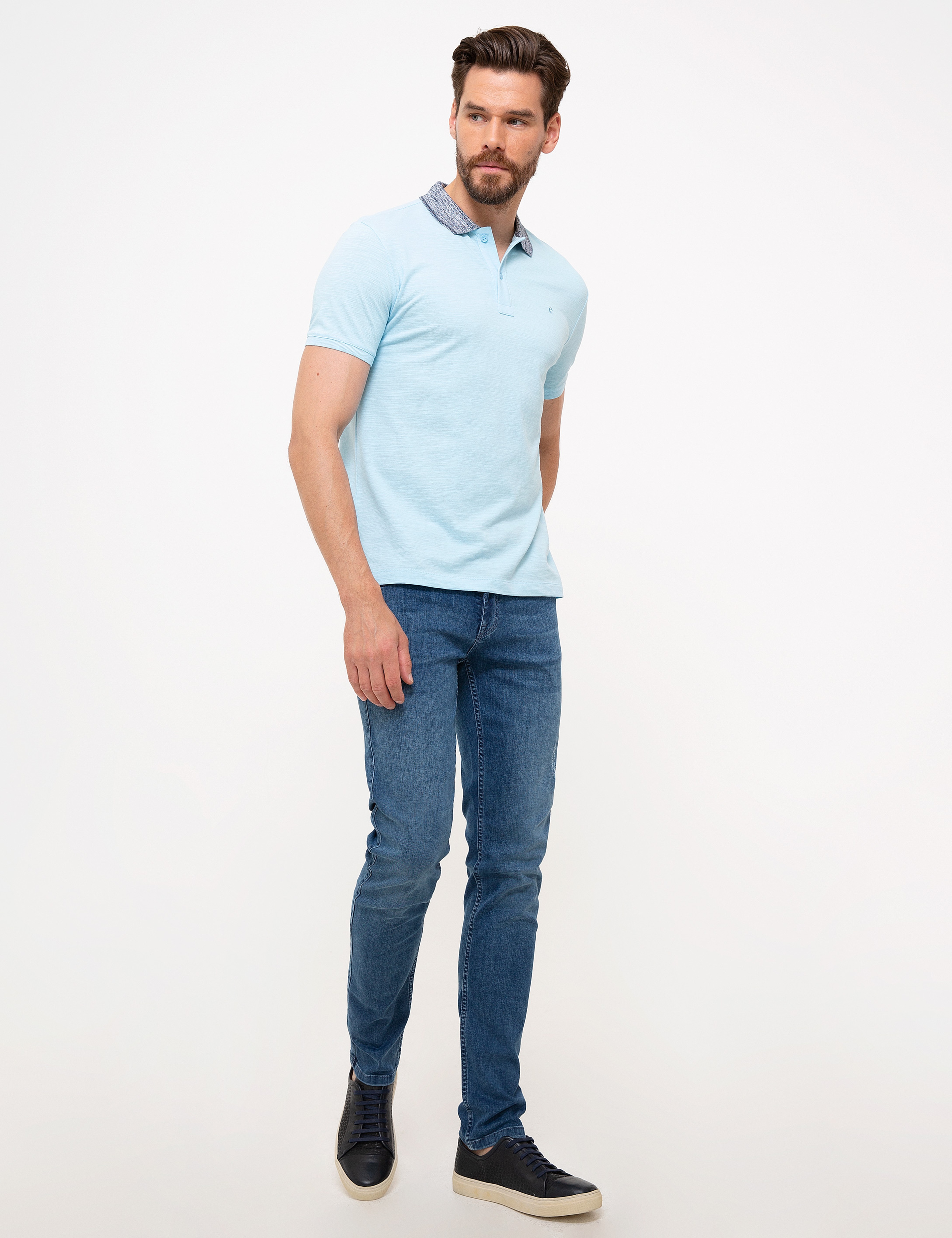 Mavi Slim Fit Polo Yaka Tişört - Image 4
