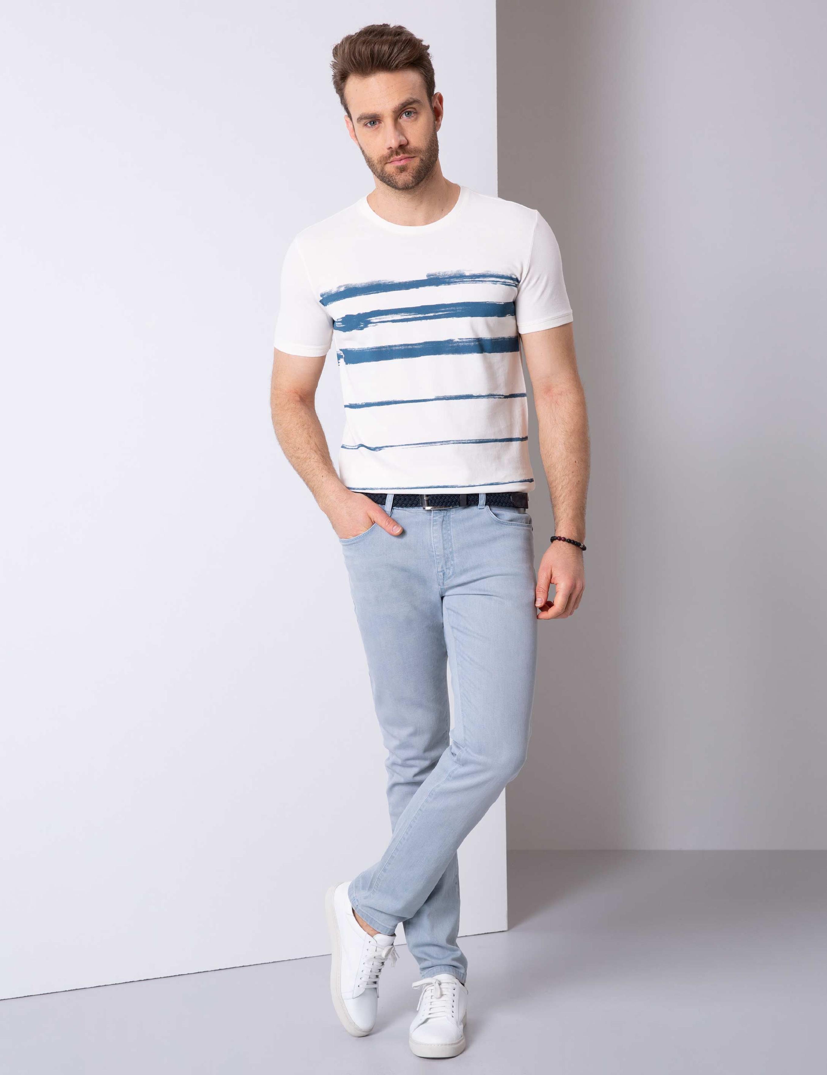 Beyaz Slim Fit Bisiklet Yaka T-Shirt