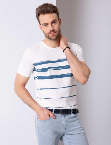 Beyaz Slim Fit Bisiklet Yaka T-Shirt - 50200155031