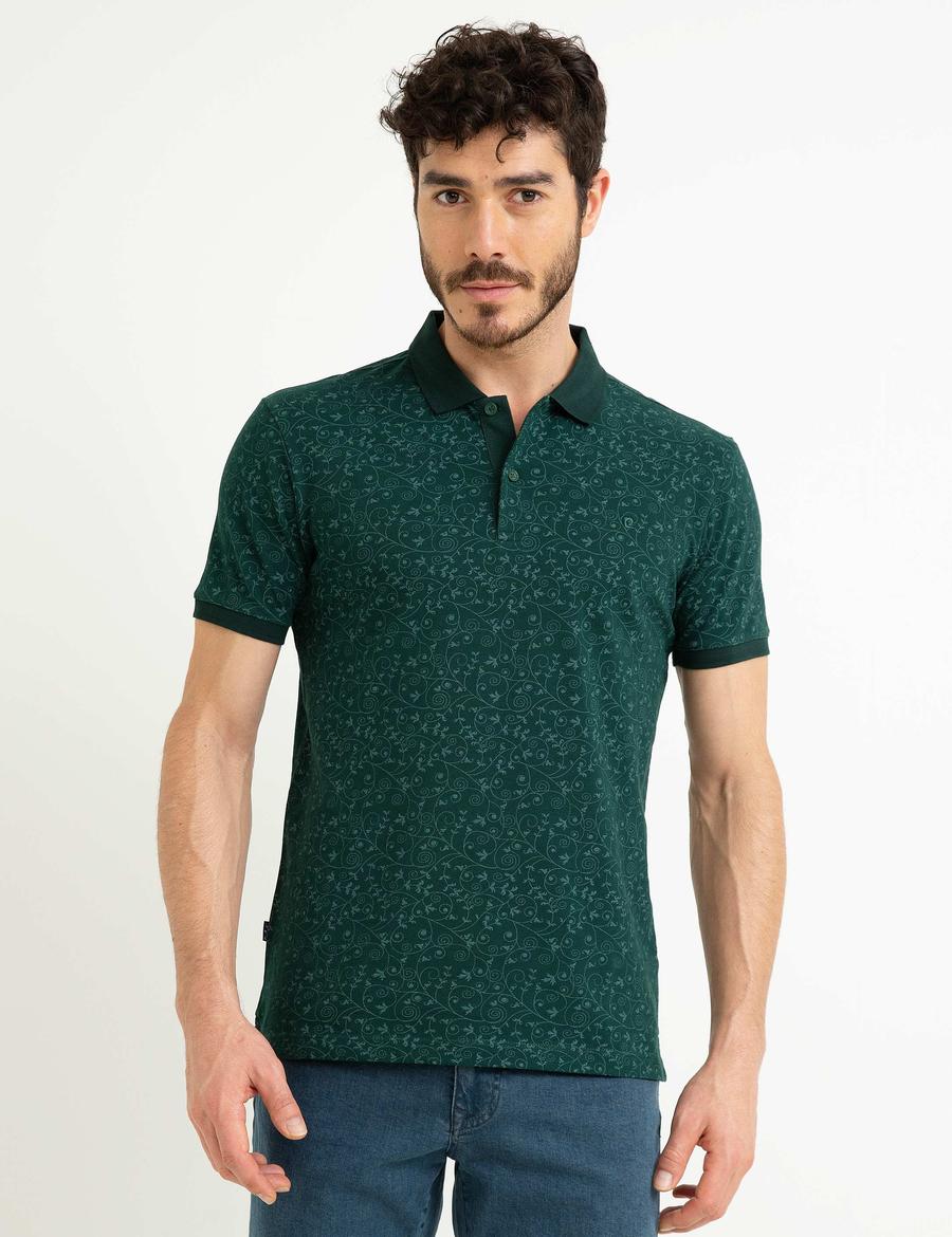 Koyu Yeşil Slim Fit Polo Yaka T-Shirt