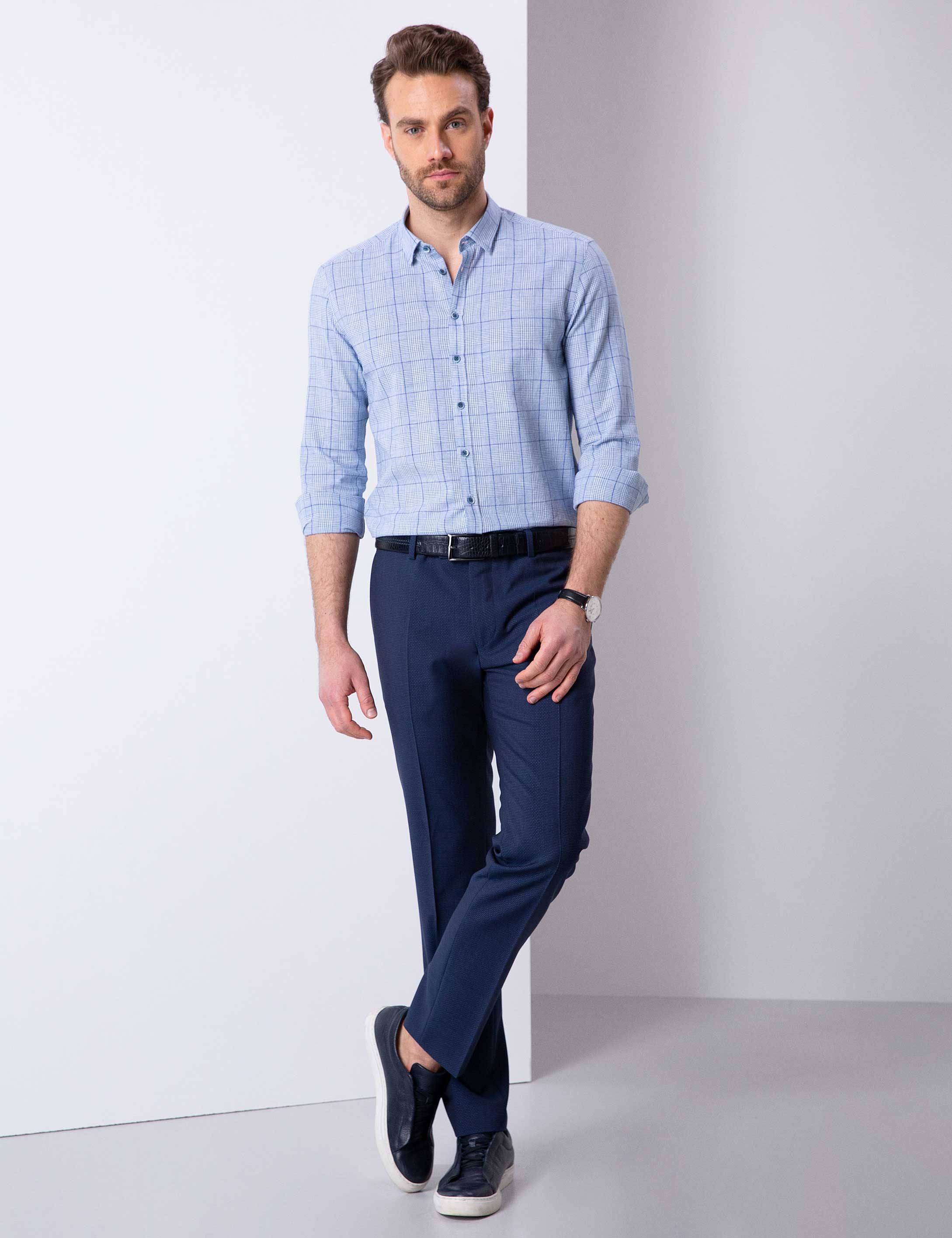 Mavi Slim Fit Uzun Kollu Gömlek