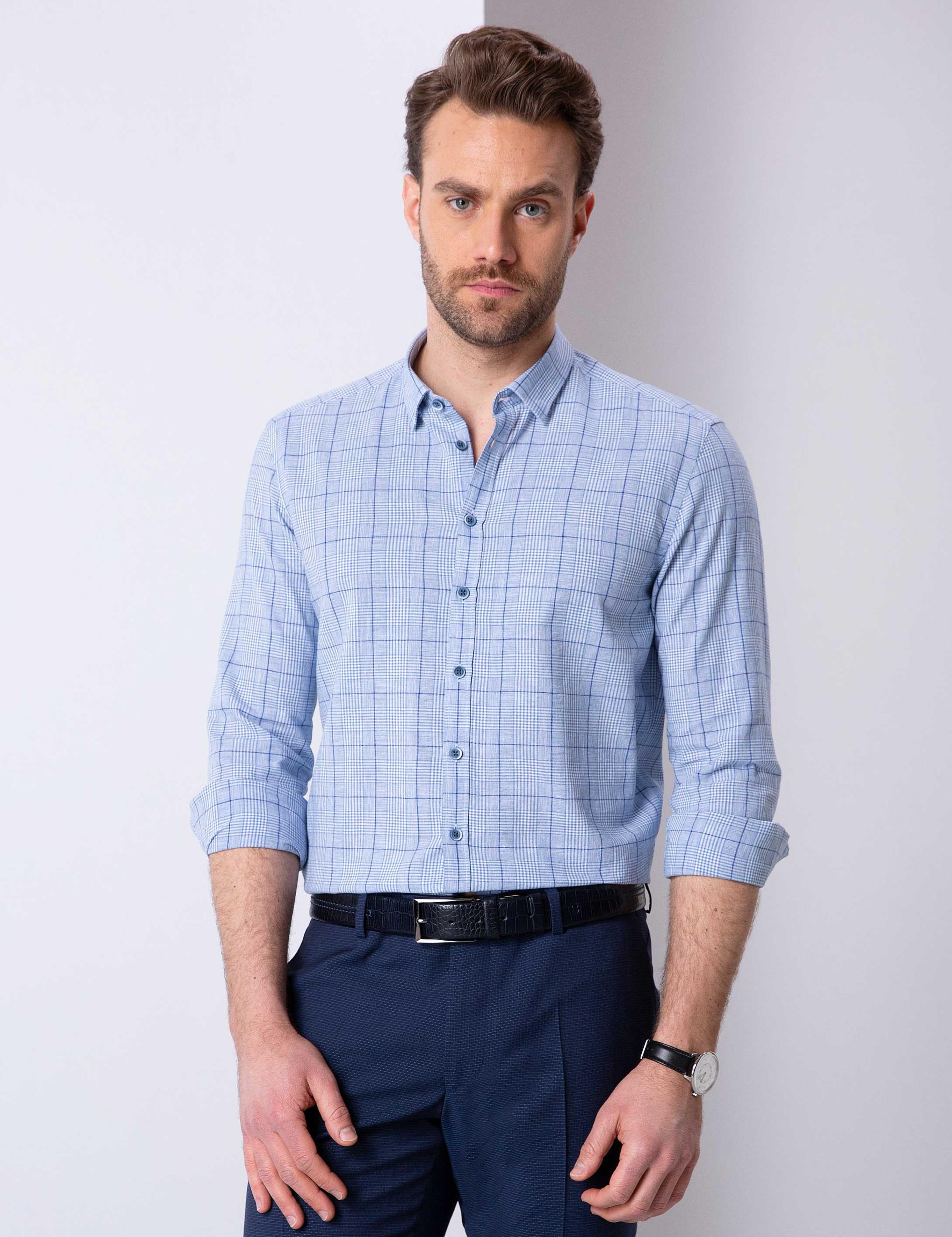 Mavi Slim Fit Uzun Kollu Gömlek