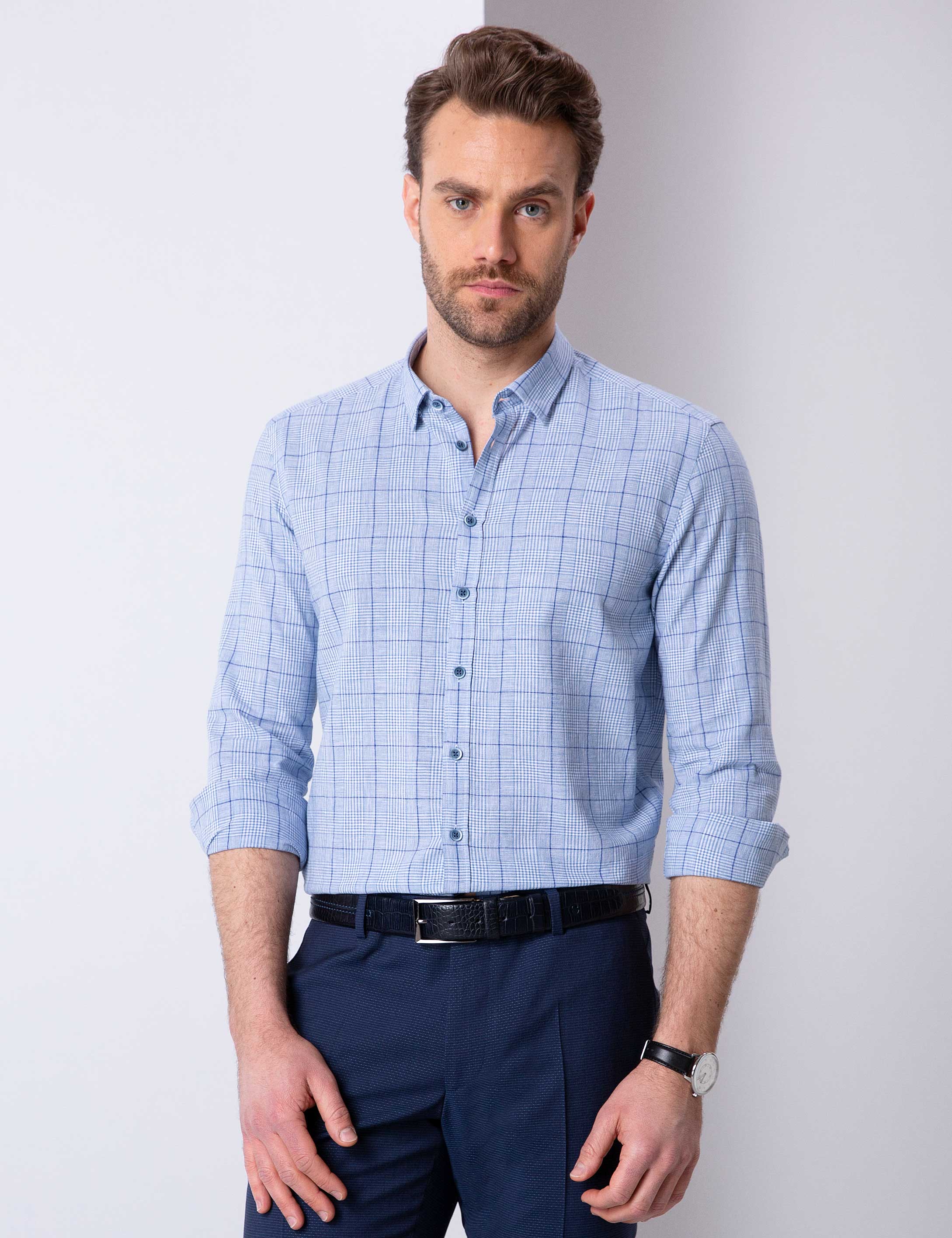 Mavi Slim Fit Uzun Kollu Gömlek