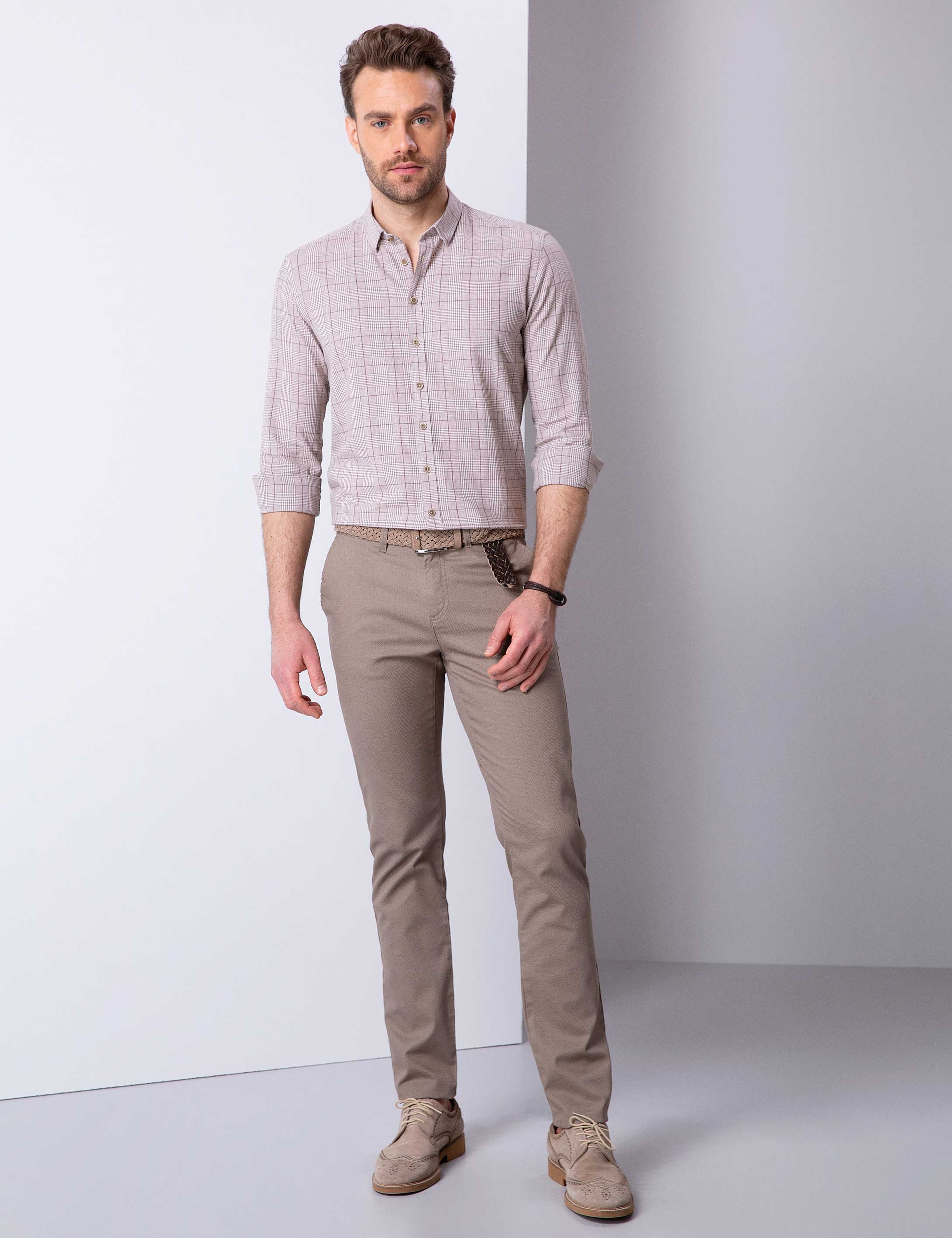Kahverengi Slim Fit Uzun Kollu Gömlek