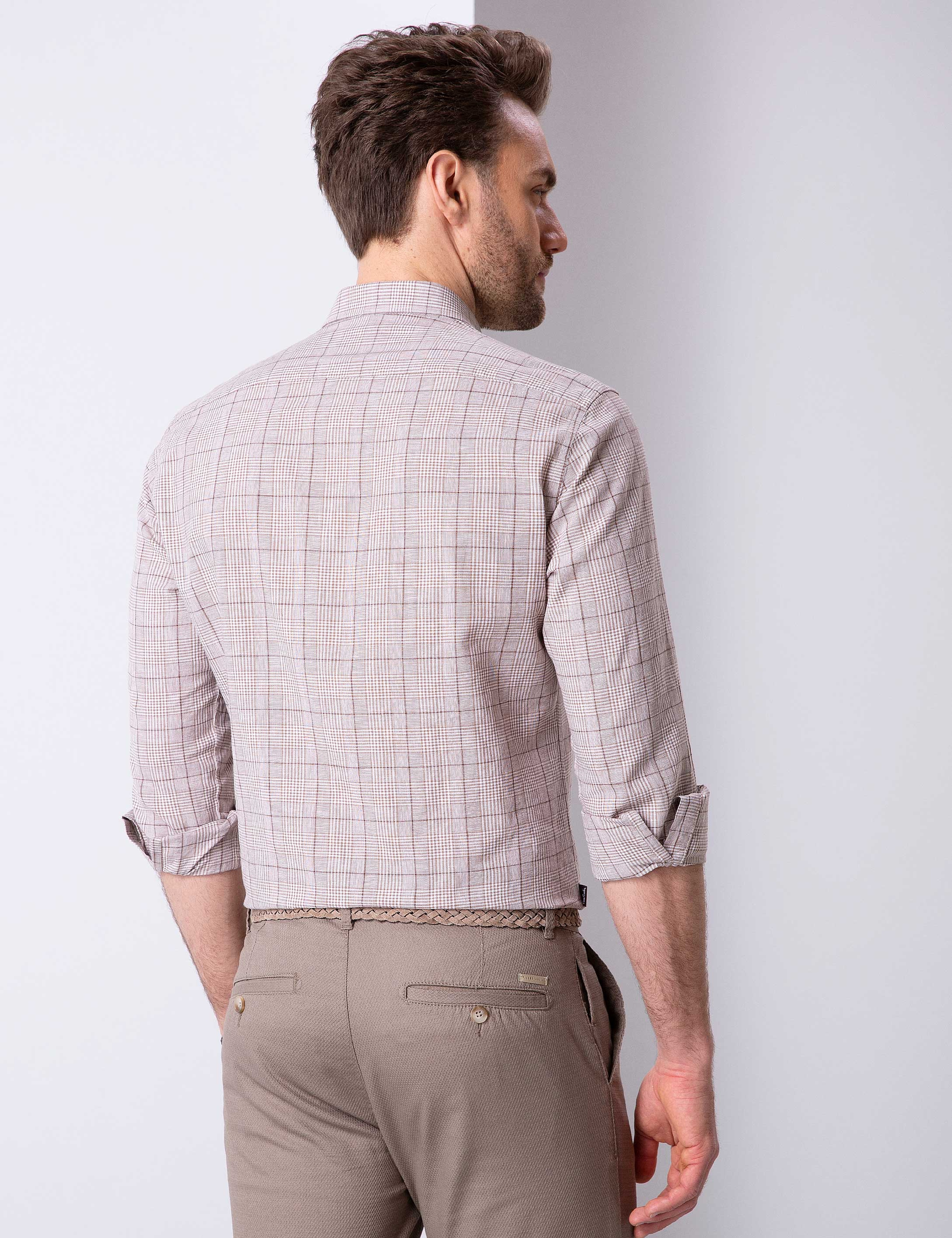 Kahverengi Slim Fit Uzun Kollu Gömlek