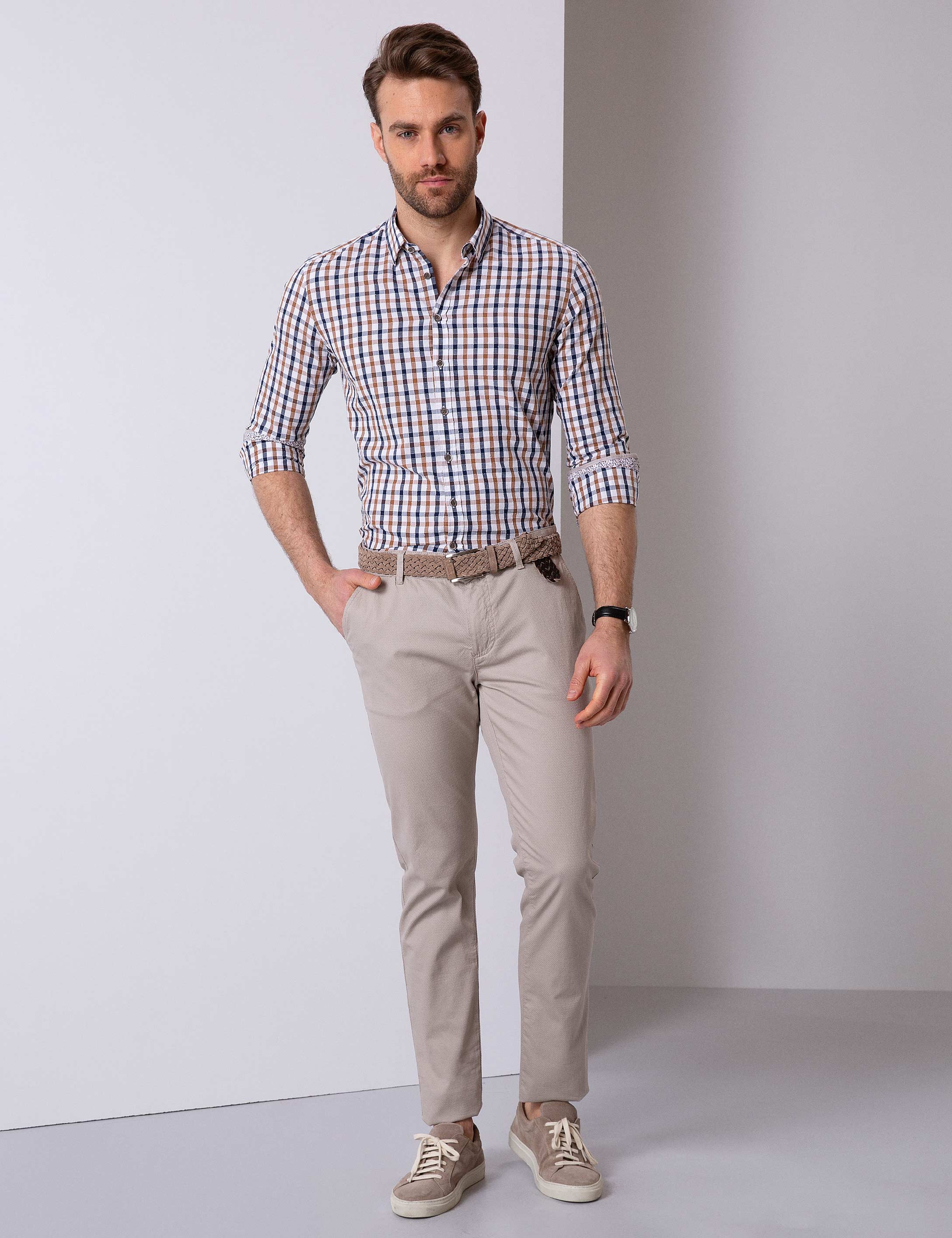 Kahverengi Slim Fit Uzun Kollu Gömlek - Image 2