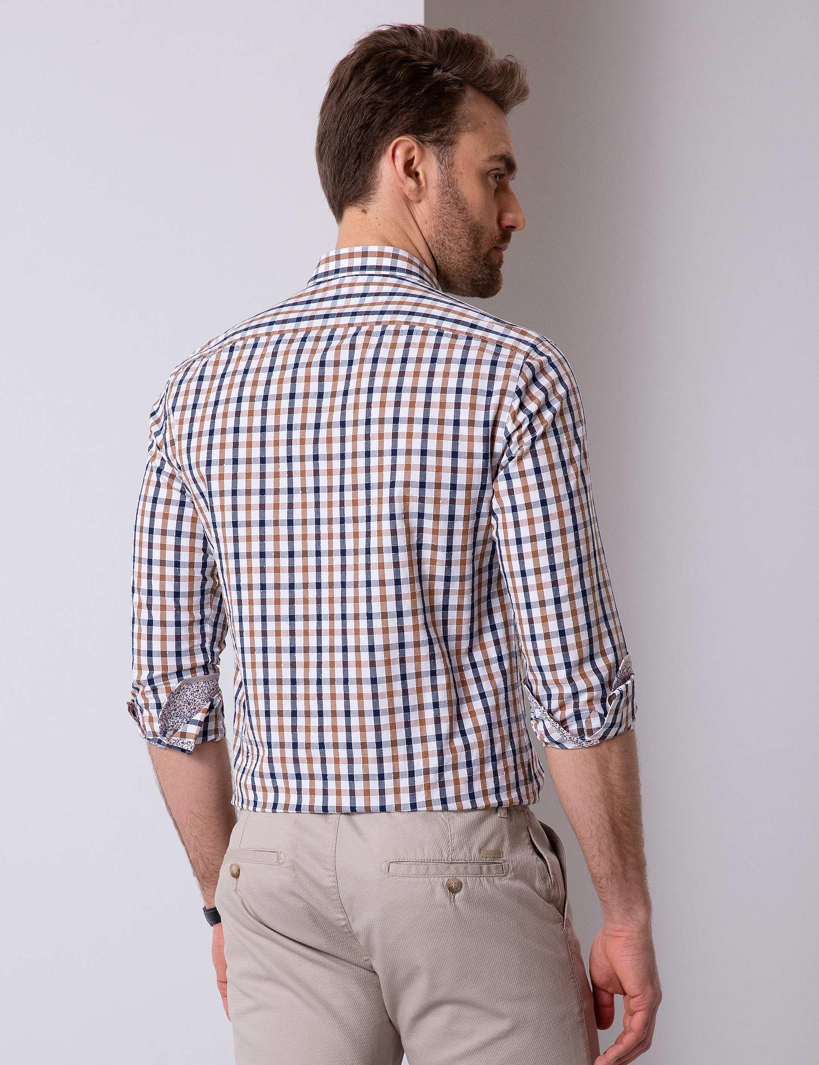 Kahverengi Slim Fit Uzun Kollu Gömlek