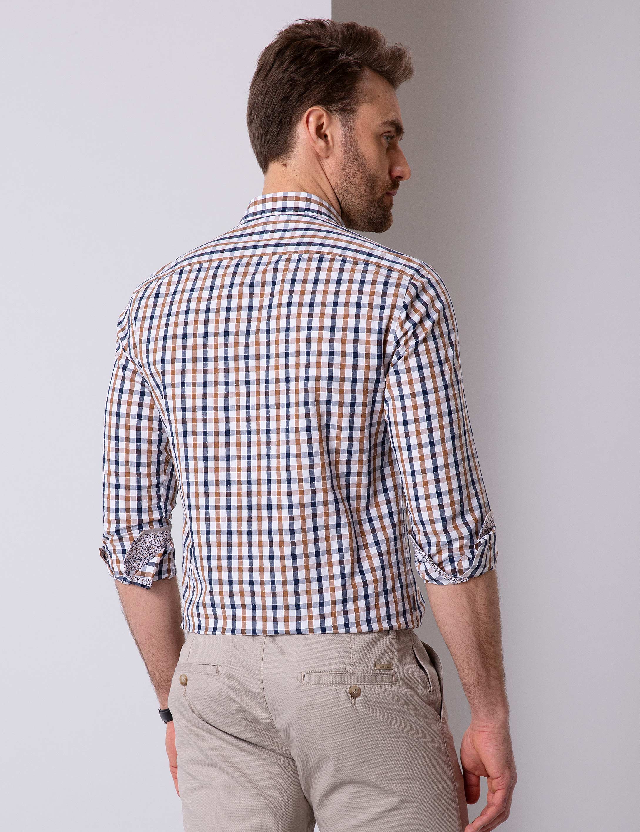 Kahverengi Slim Fit Uzun Kollu Gömlek