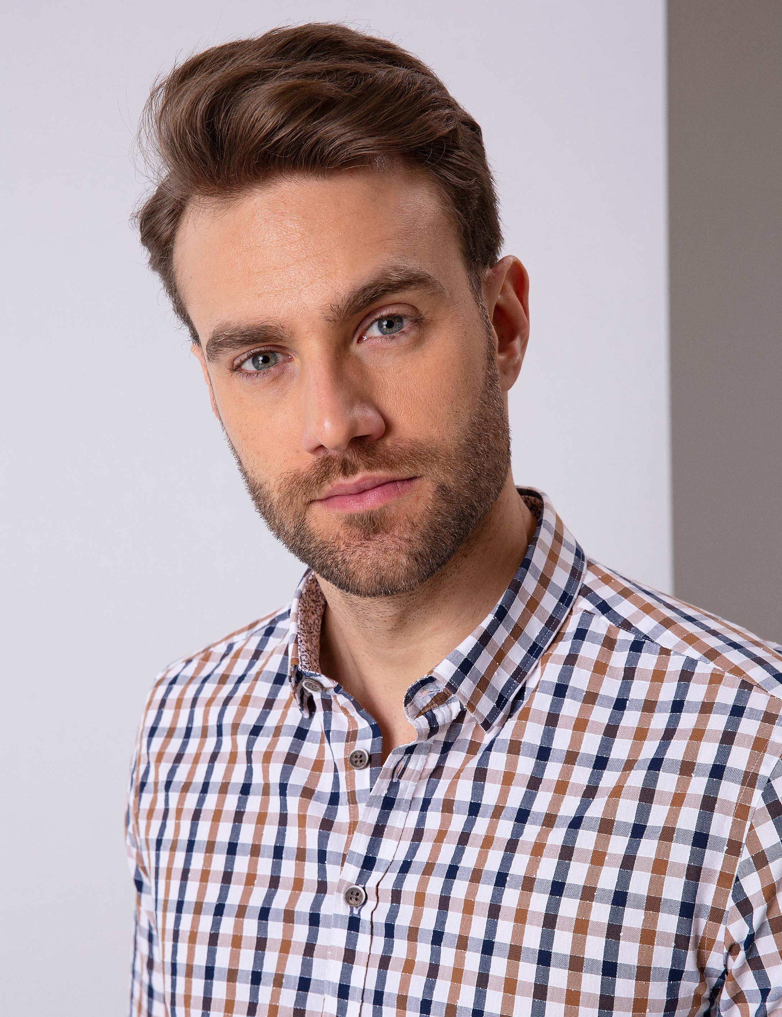 Kahverengi Slim Fit Uzun Kollu Gömlek