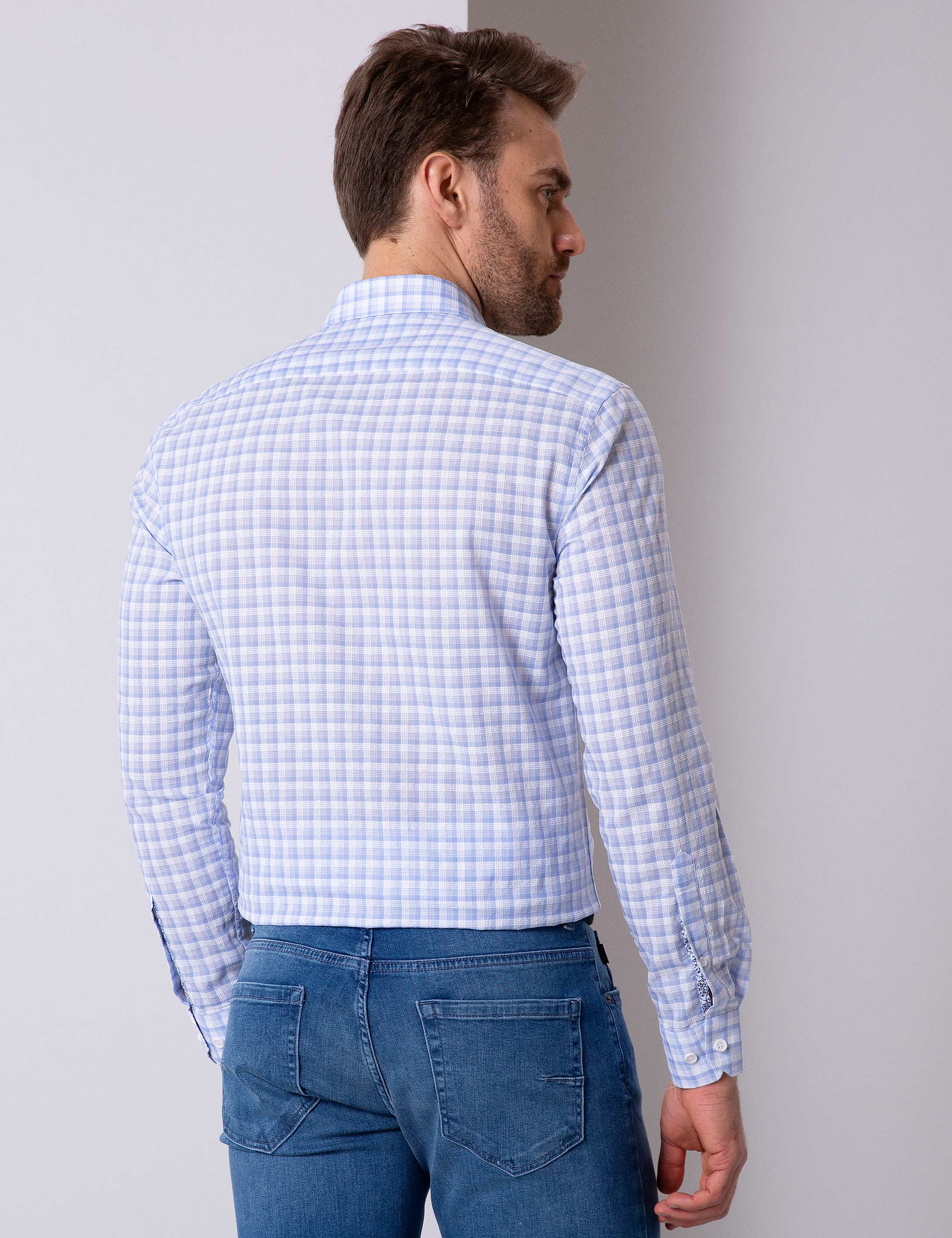 Açık Mavi Slim Fit Uzun Kollu Gömlek - Image 3