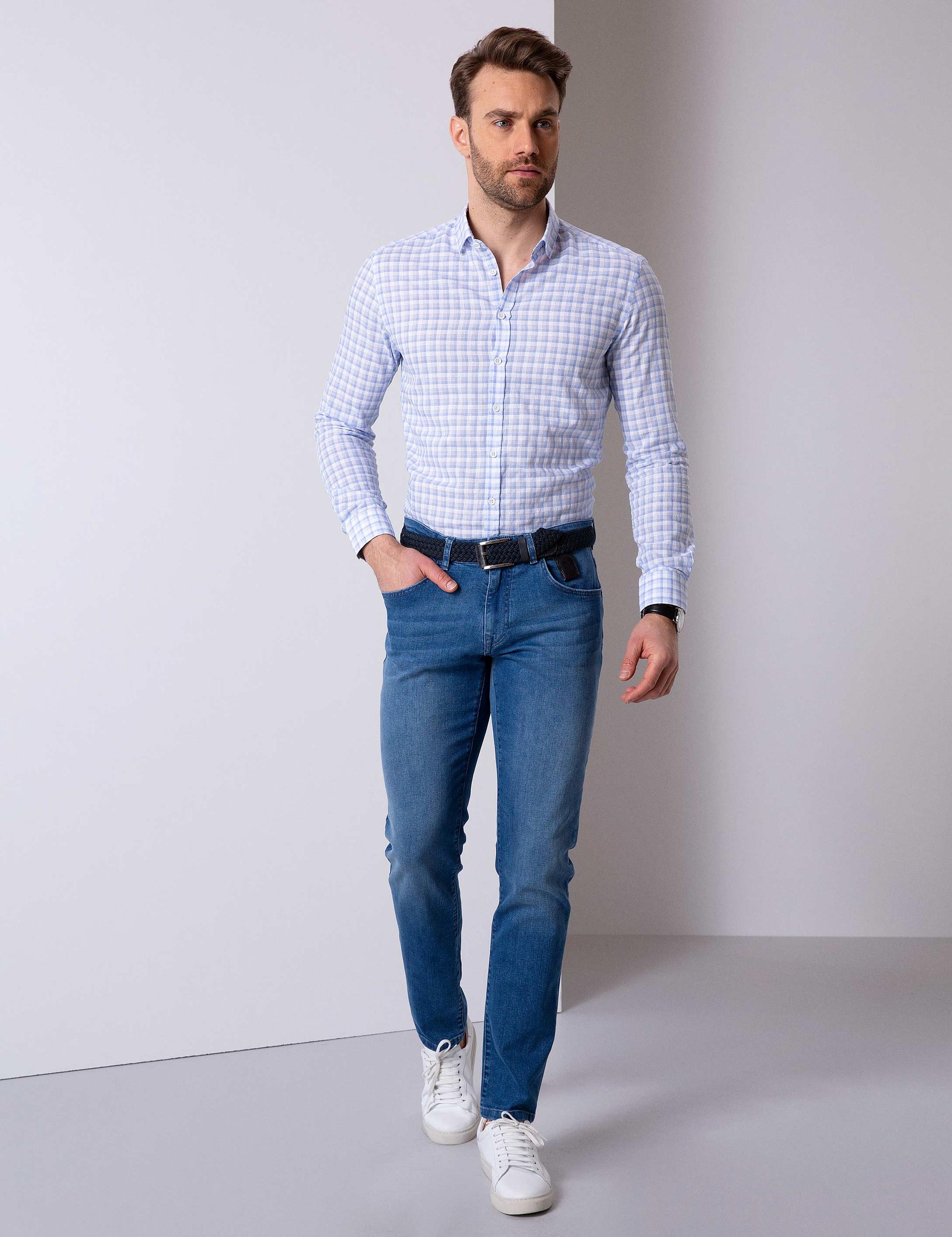 Açık Mavi Slim Fit Uzun Kollu Gömlek