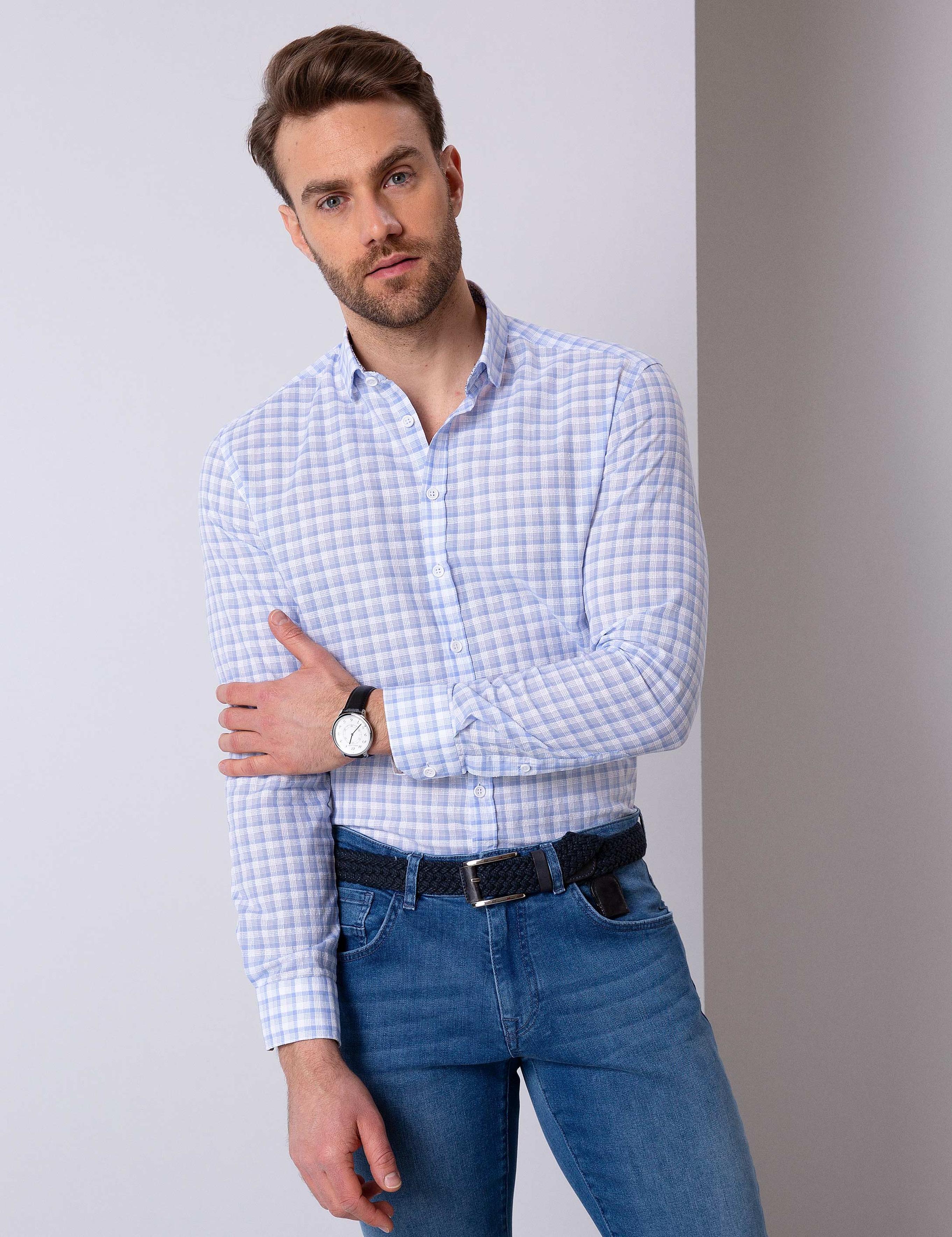 Açık Mavi Slim Fit Uzun Kollu Gömlek