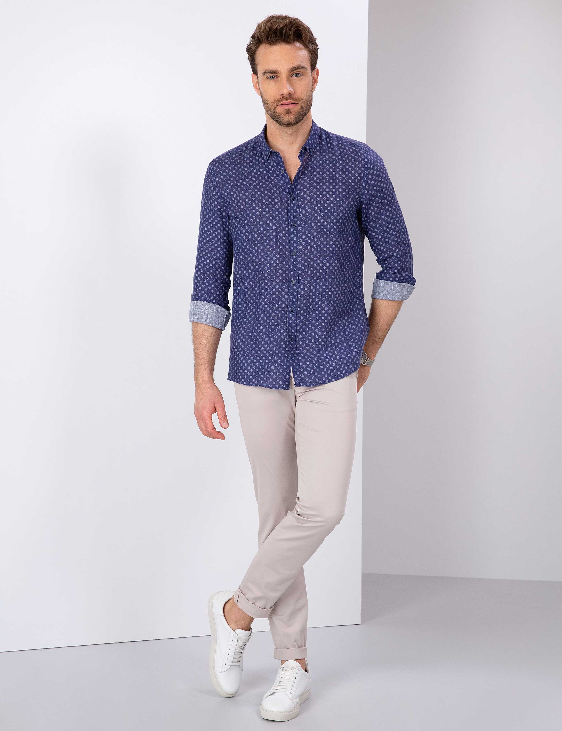 Lacivert Regular Fit Uzun Kollu Gömlek - Image 4