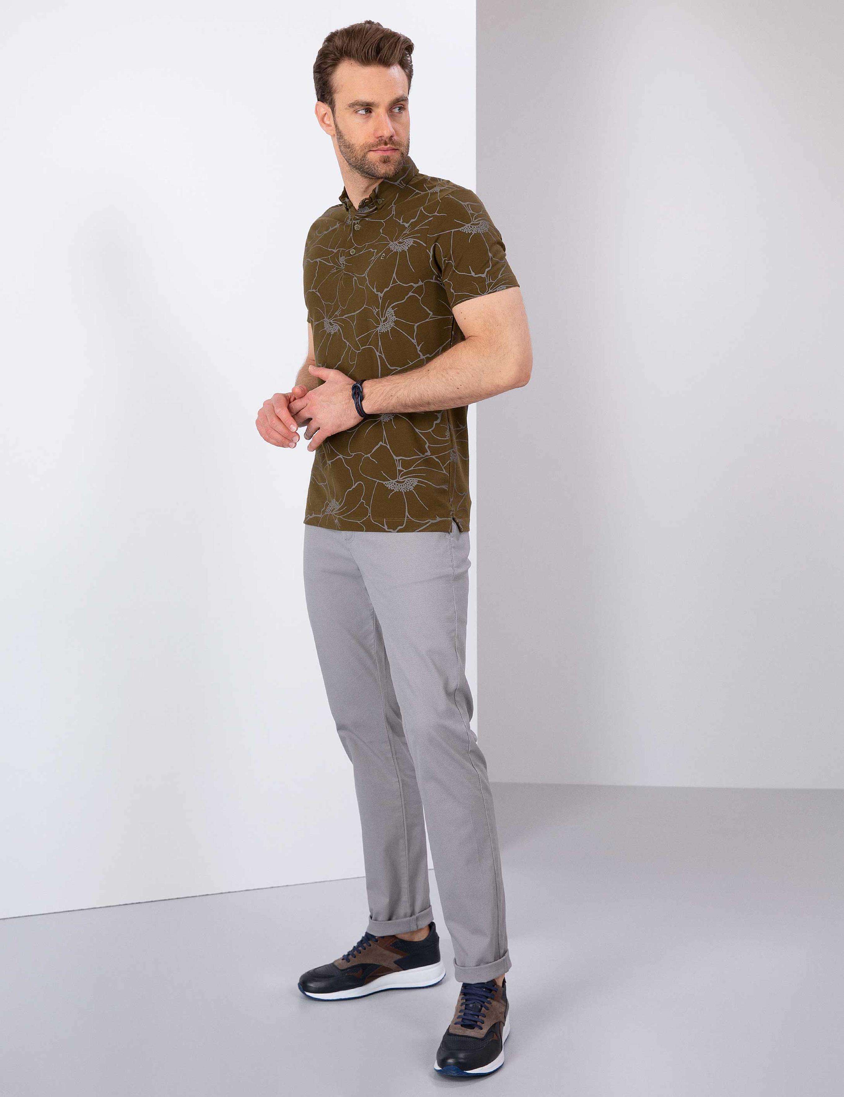 Gri Slim Fit Chino Pantolon