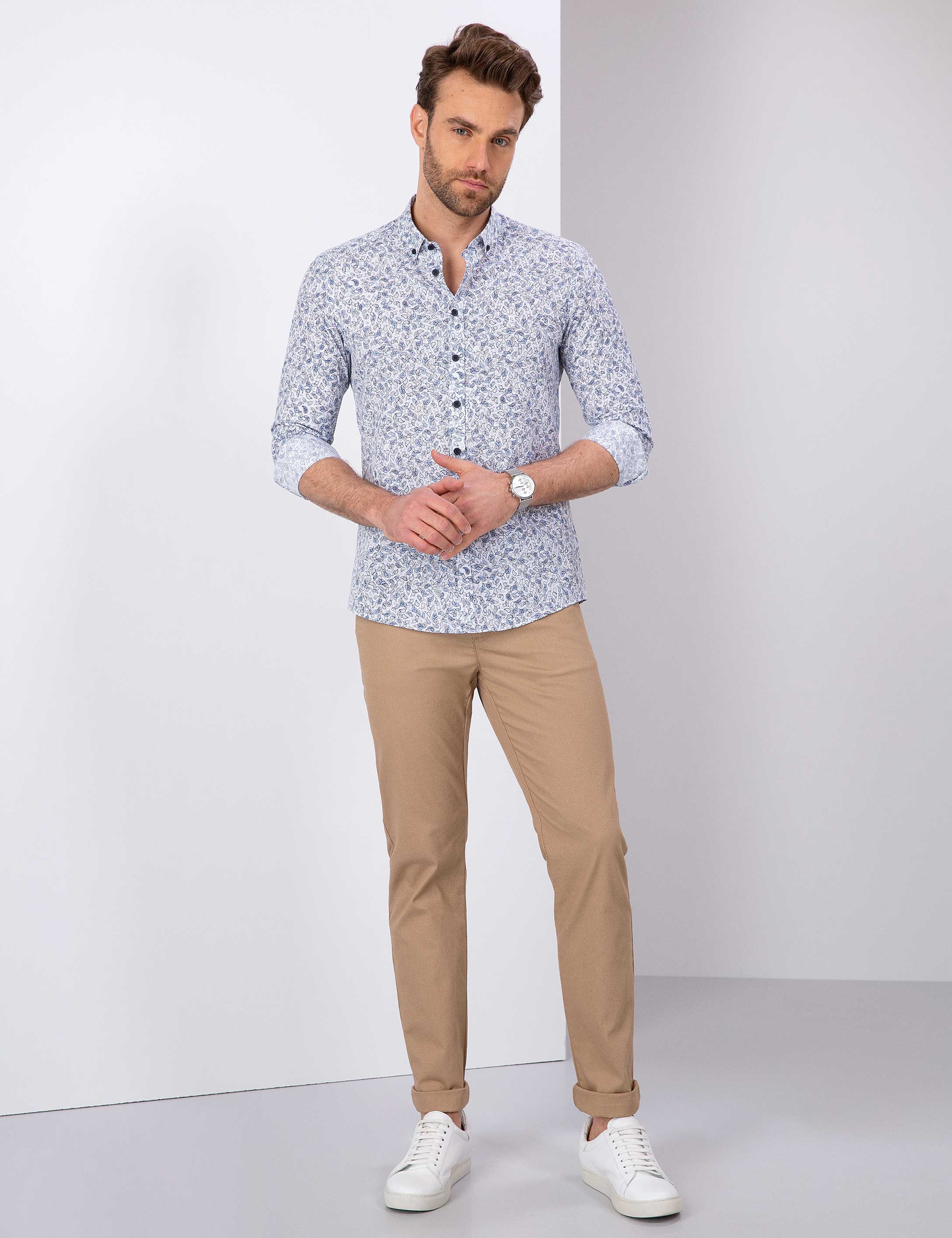 Camel Slim Fit Kanvas Pantolon - Image 1