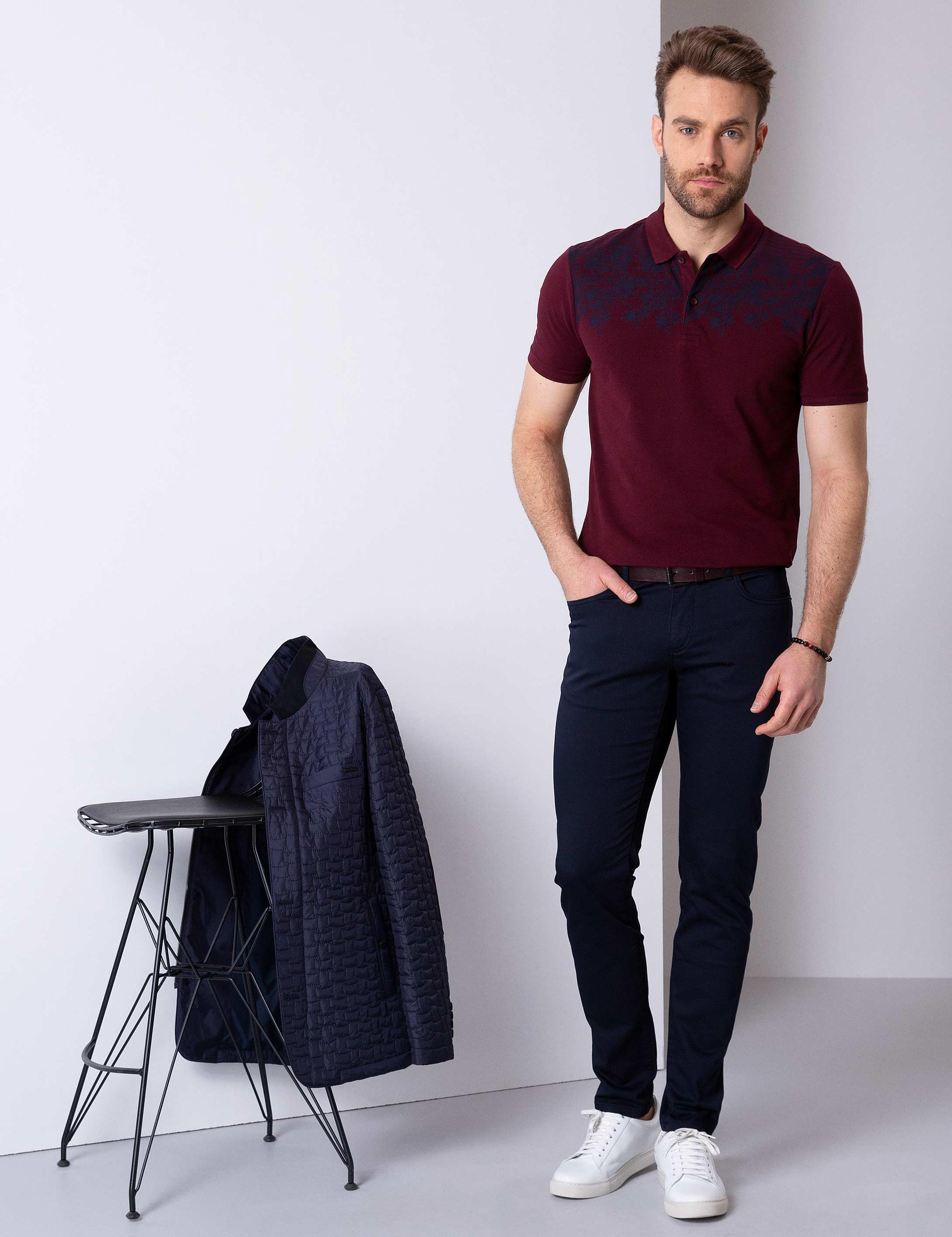 Lacivert Slim Fit Chino Pantolon