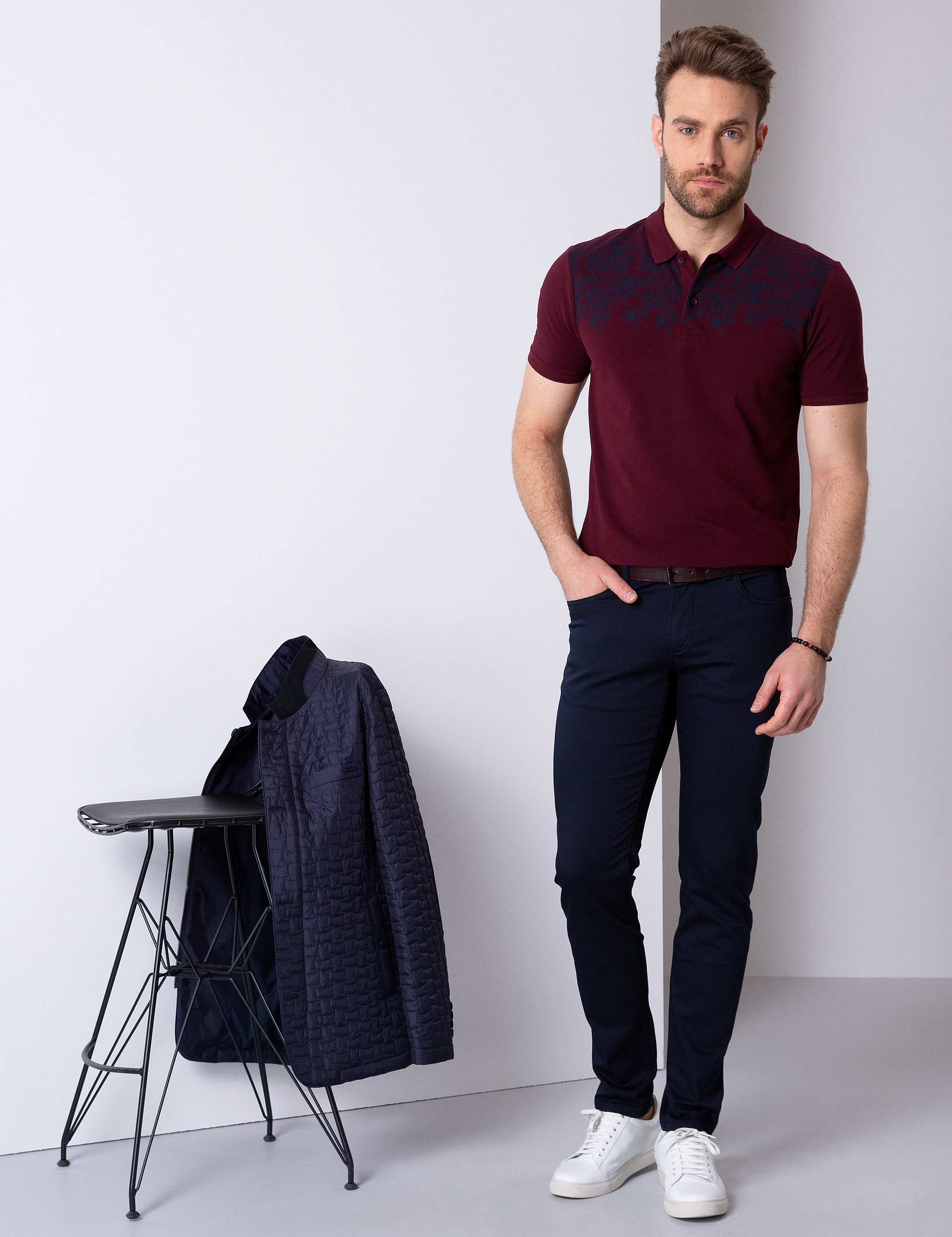 Lacivert Slim Fit Chino Pantolon - Image 1