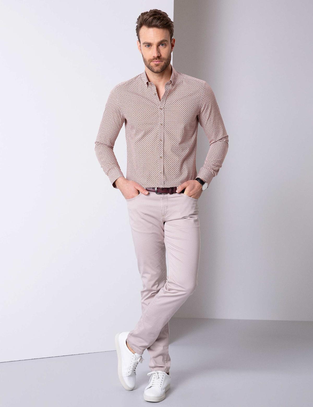 Bej Slim Fit Kanvas Pantolon
