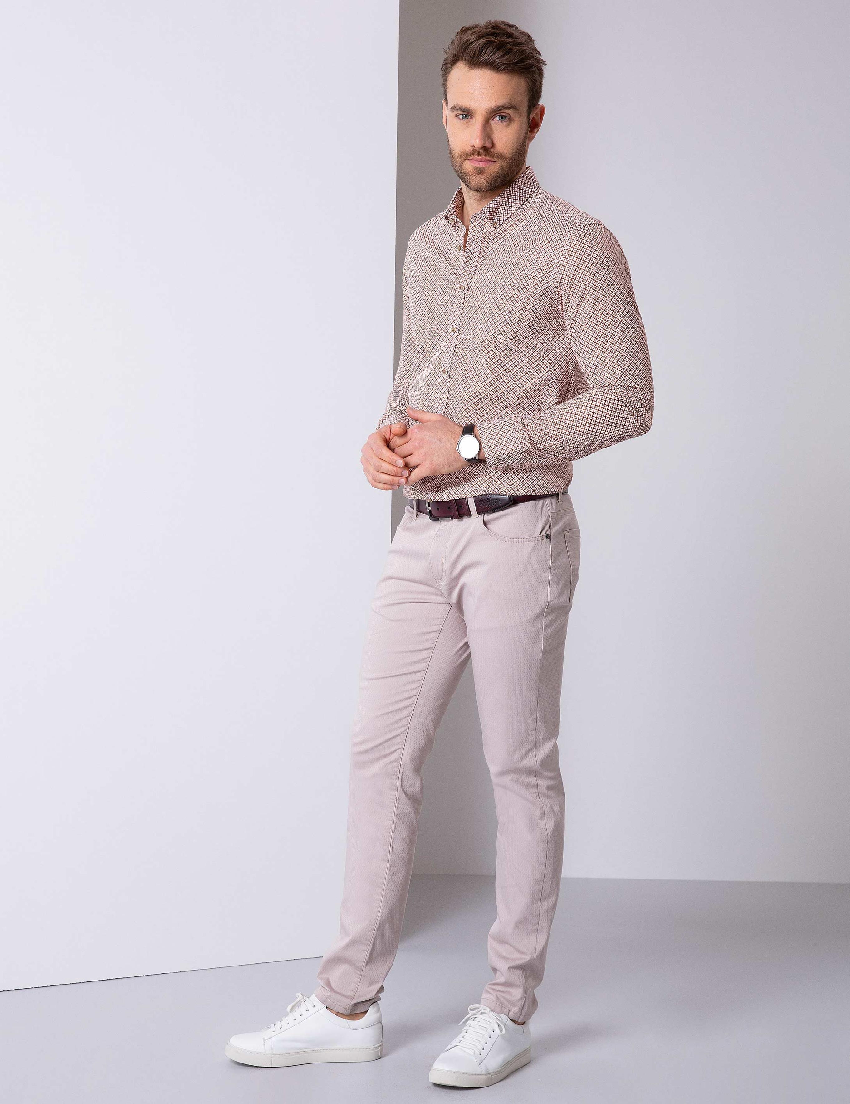 Bej Slim Fit Kanvas Pantolon