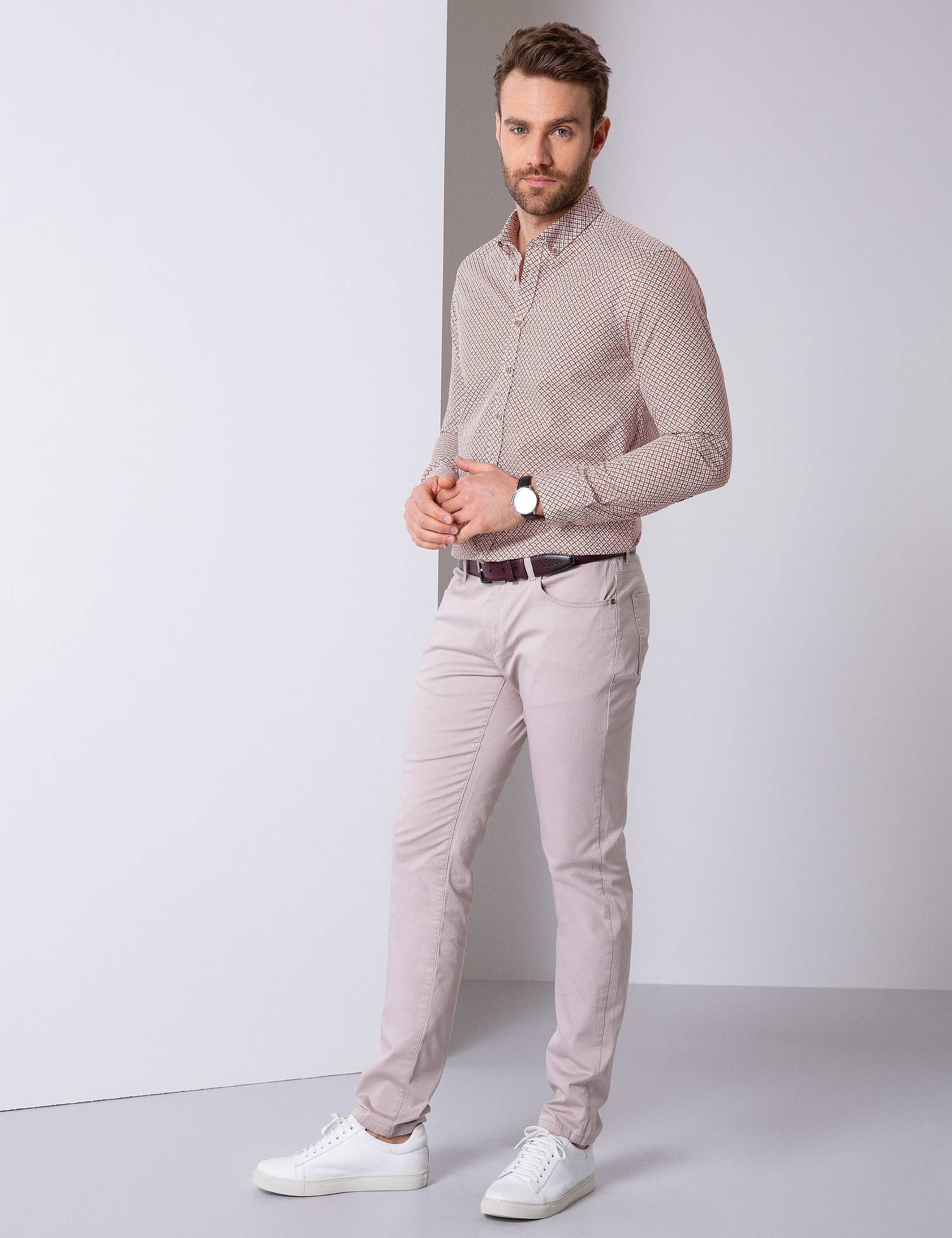 Bej Slim Fit Kanvas Pantolon - Image 2