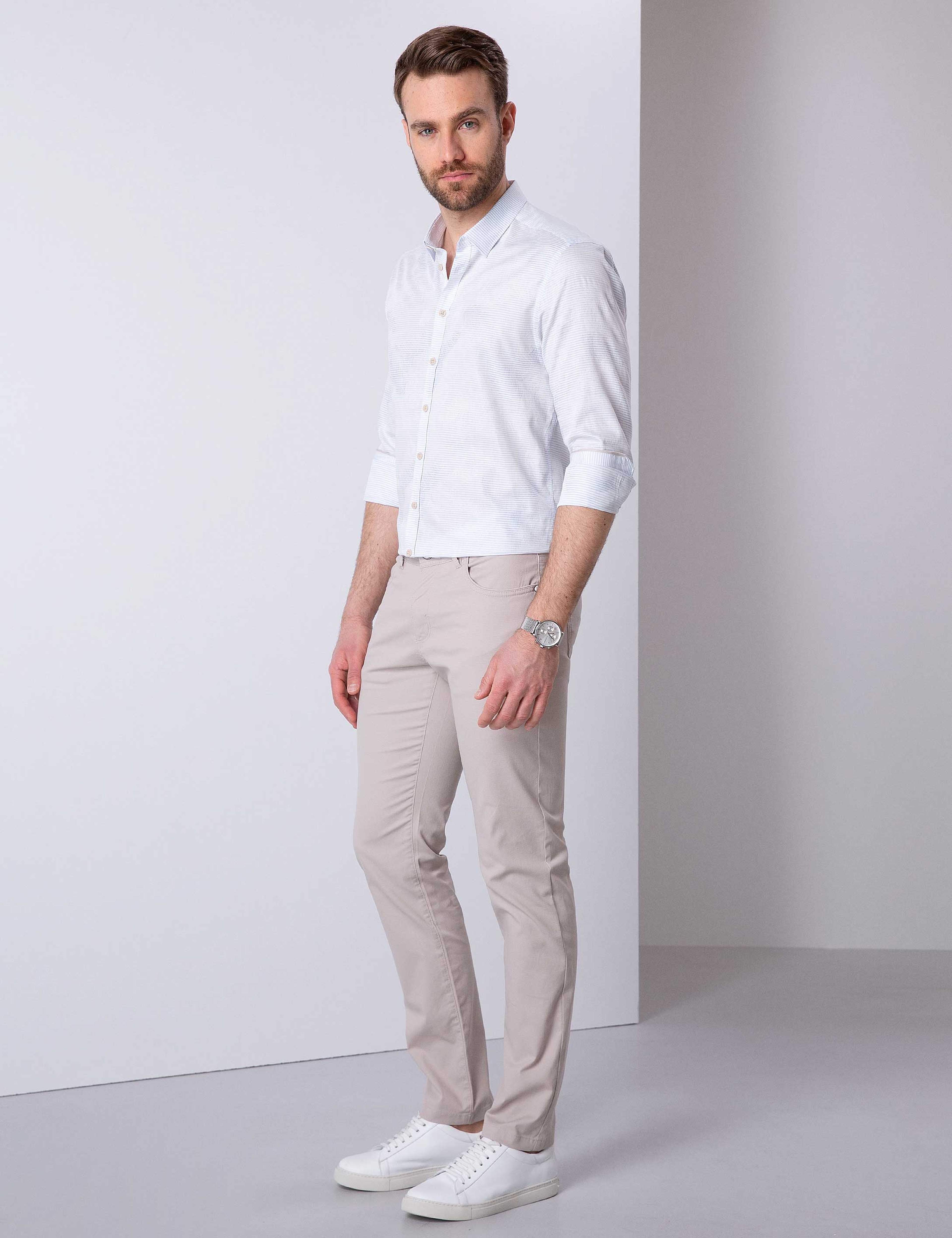 Açık Gri Slim Fit Chino Pantolon - Image 2