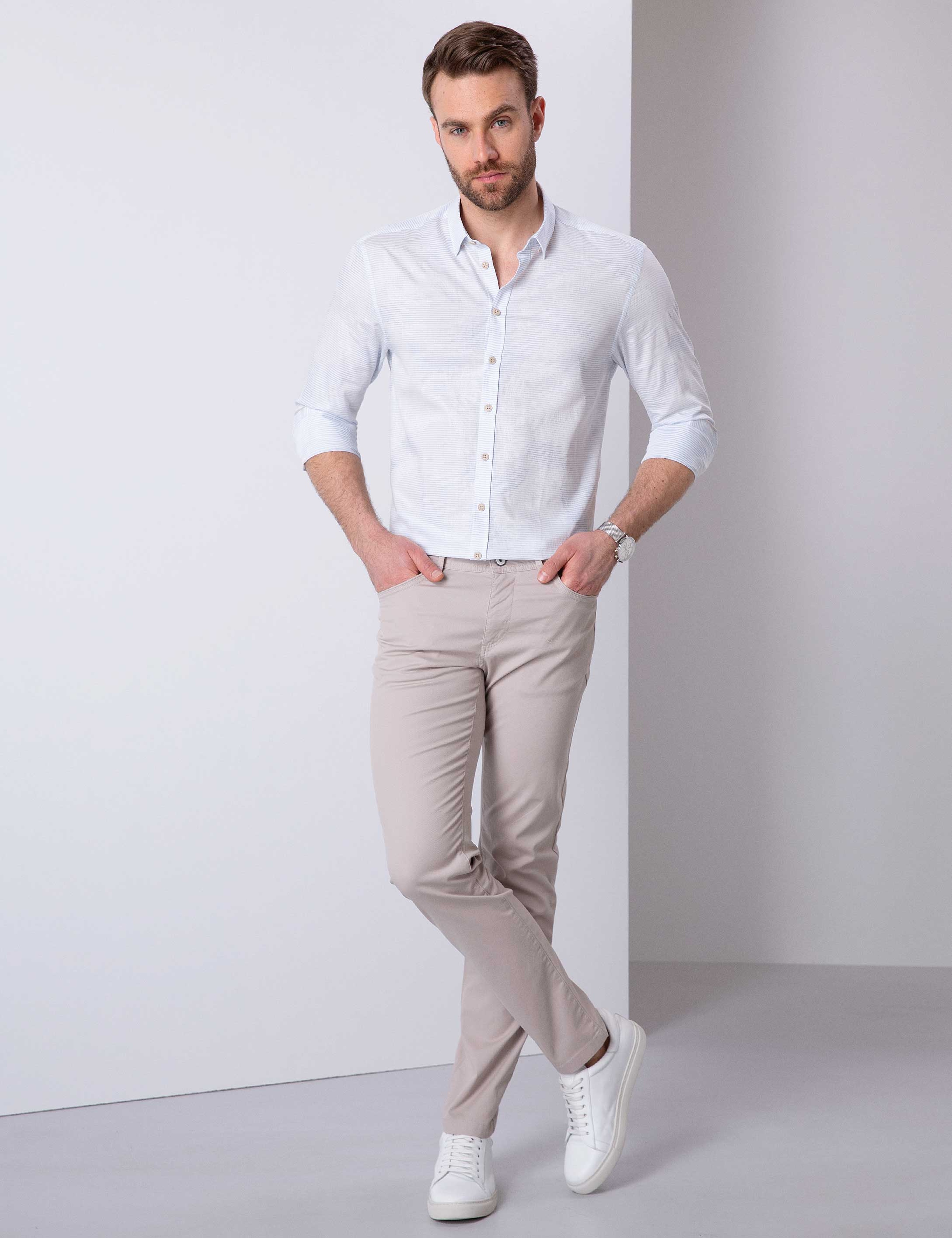 Açık Gri Slim Fit Chino Pantolon - Image 1