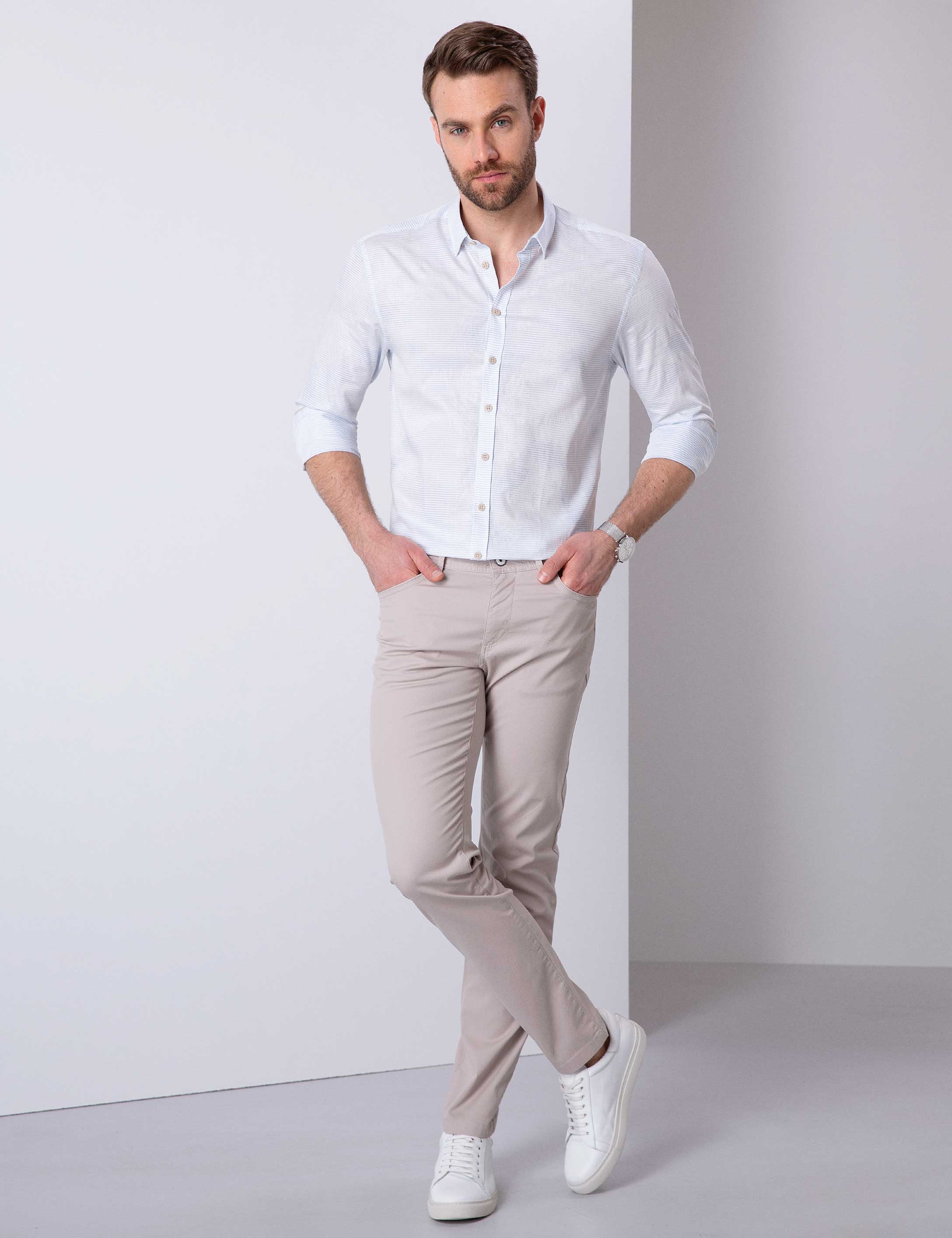 Açık Gri Slim Fit Chino Pantolon