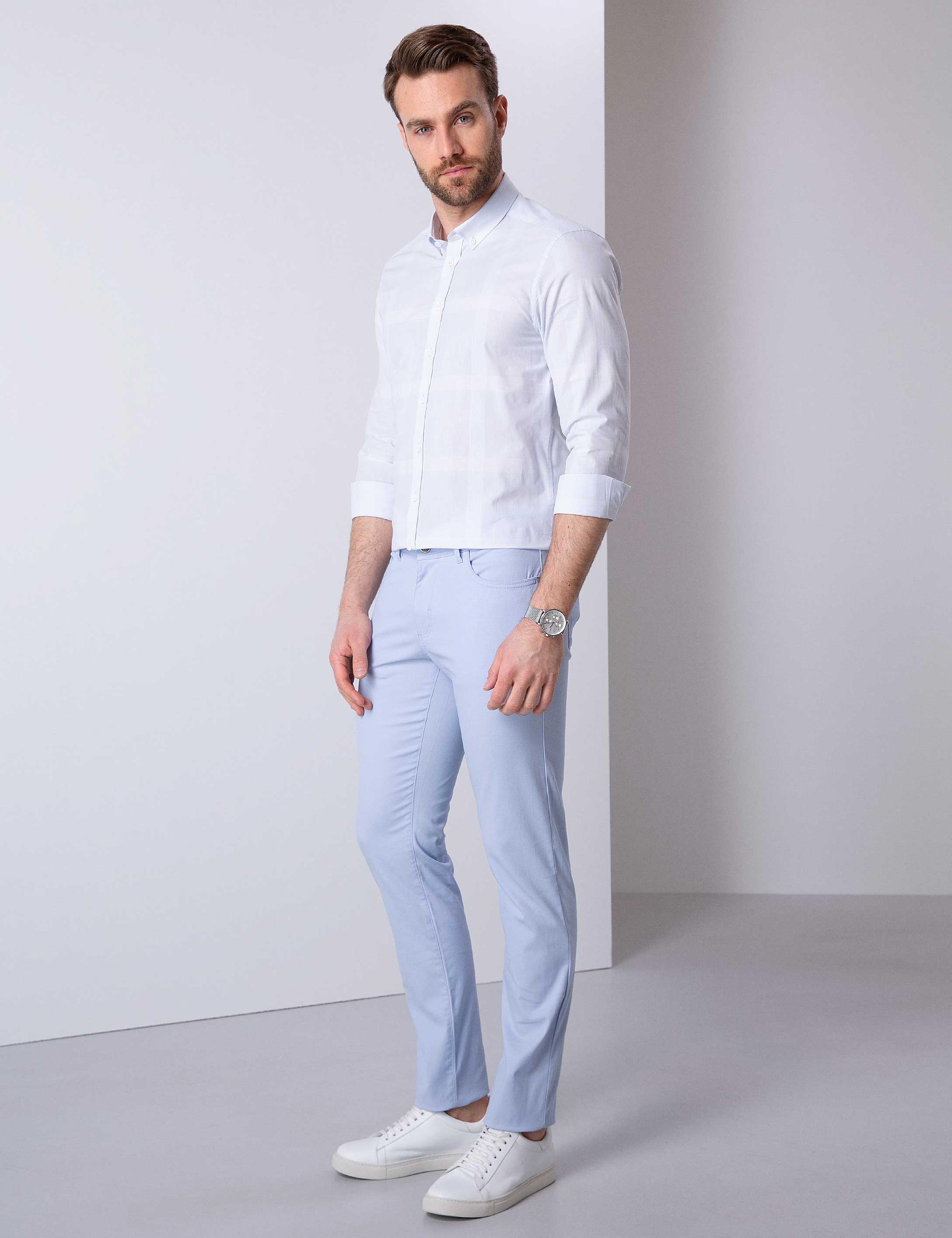 Açık Mavi Slim Fit Kanvas Pantolon
