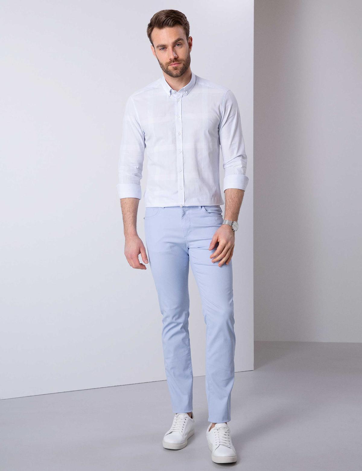 Açık Mavi Slim Fit Kanvas Pantolon