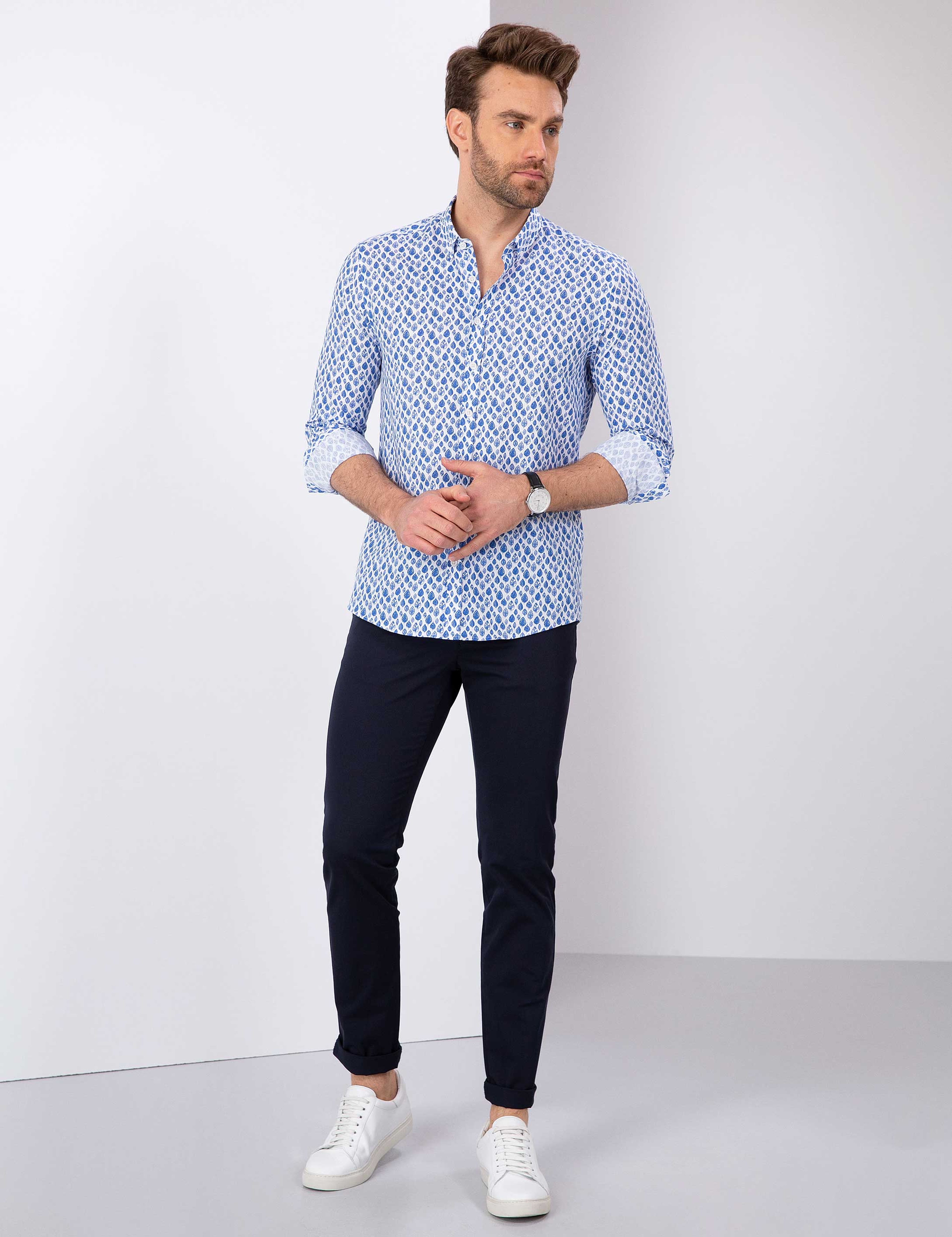 Lacivert Slim Fit Chino Pantolon - Image 1