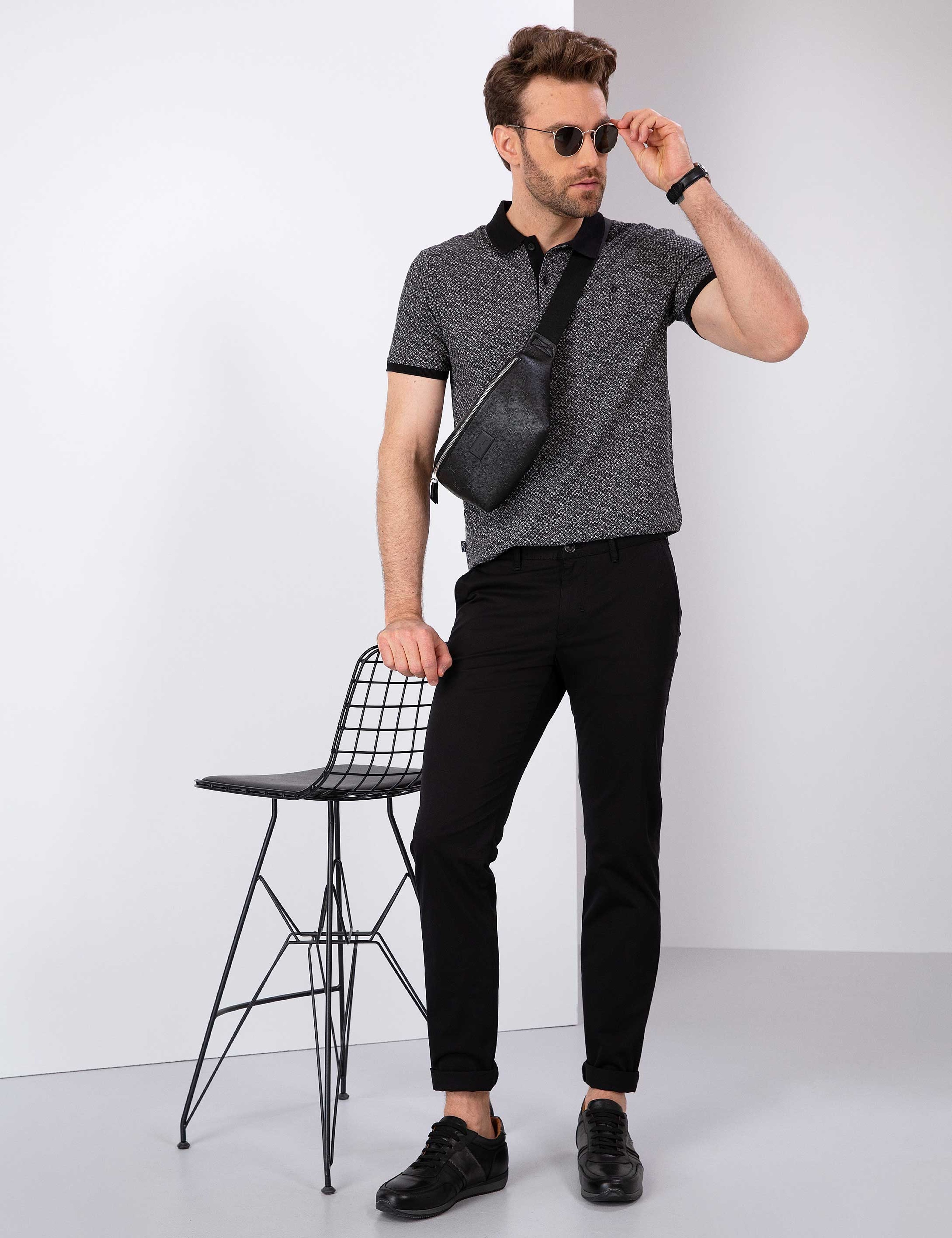 Siyah Slim Fit Chino Pantolon - Image 1