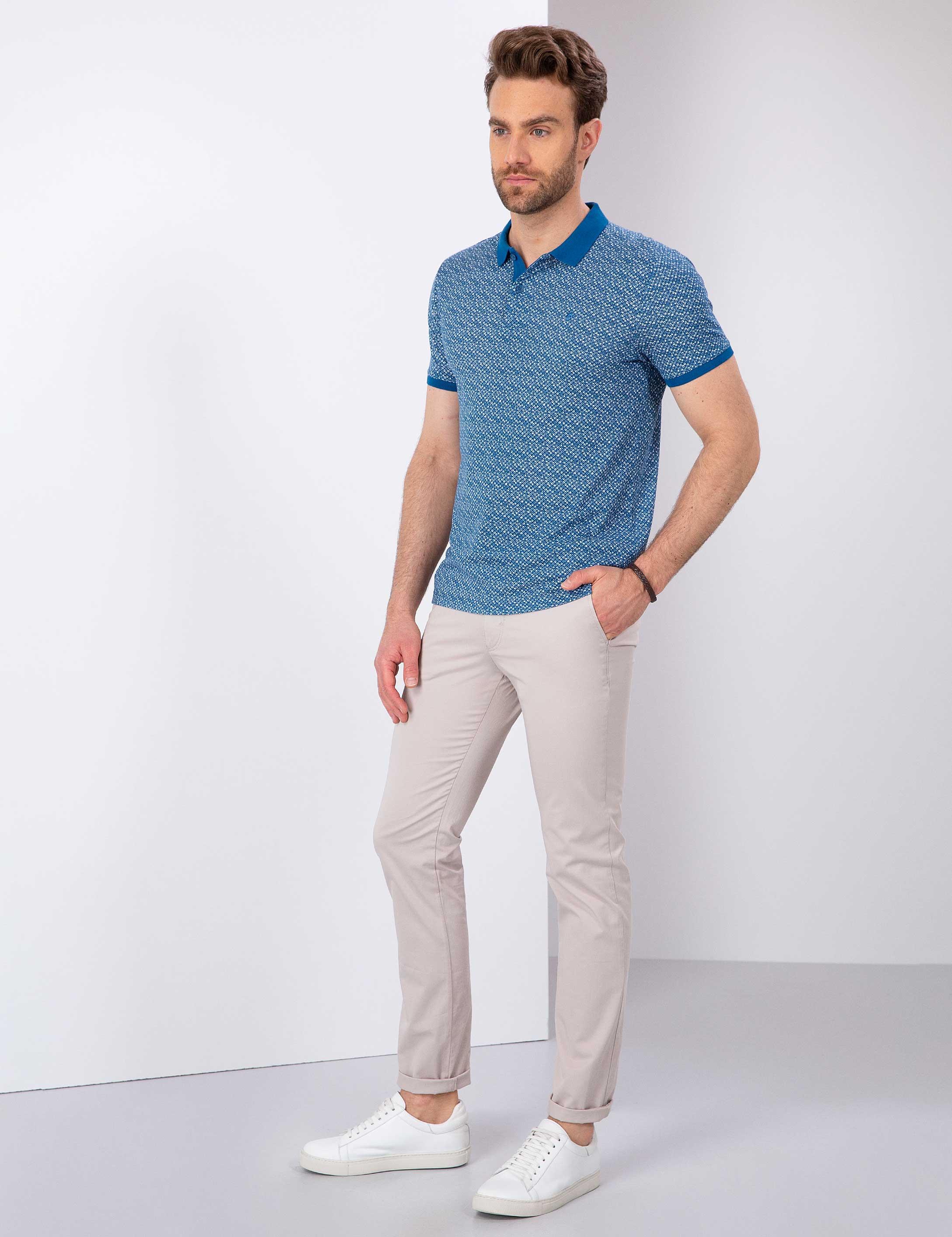 Bej Slim Fit Kanvas Pantolon