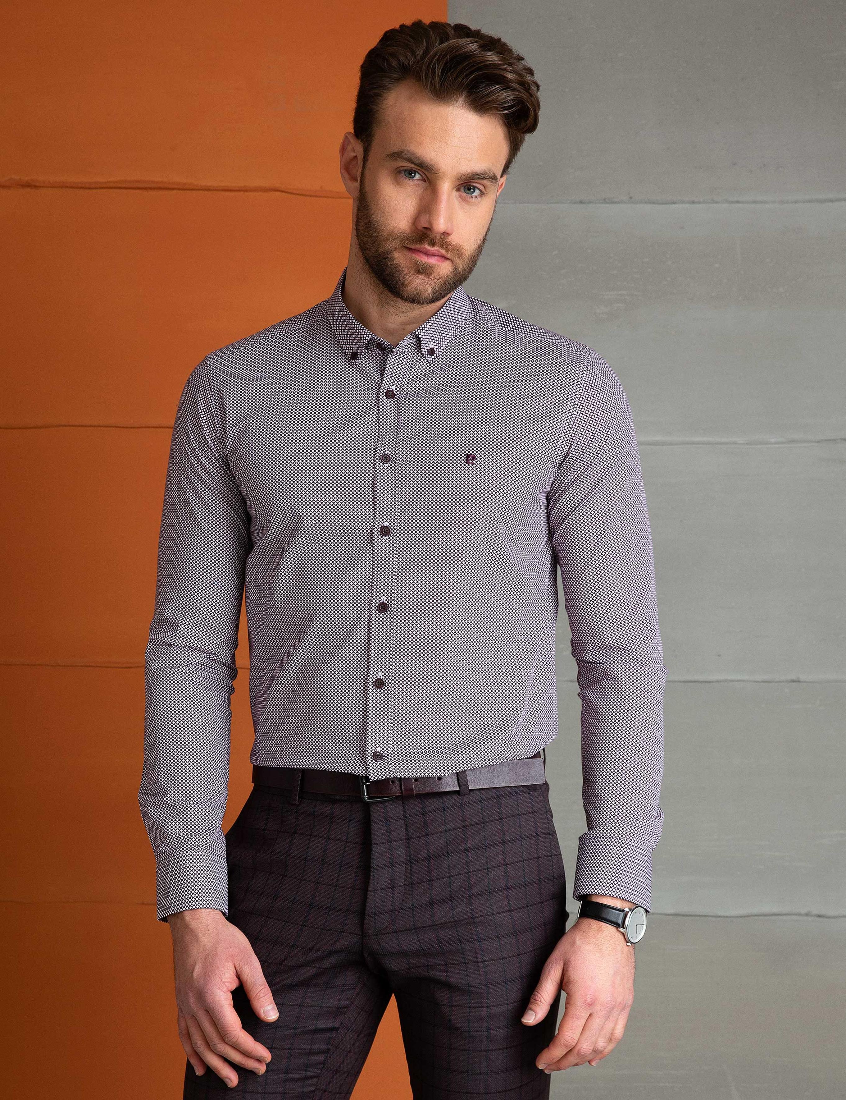 Bordo Slim Fit Gömlek