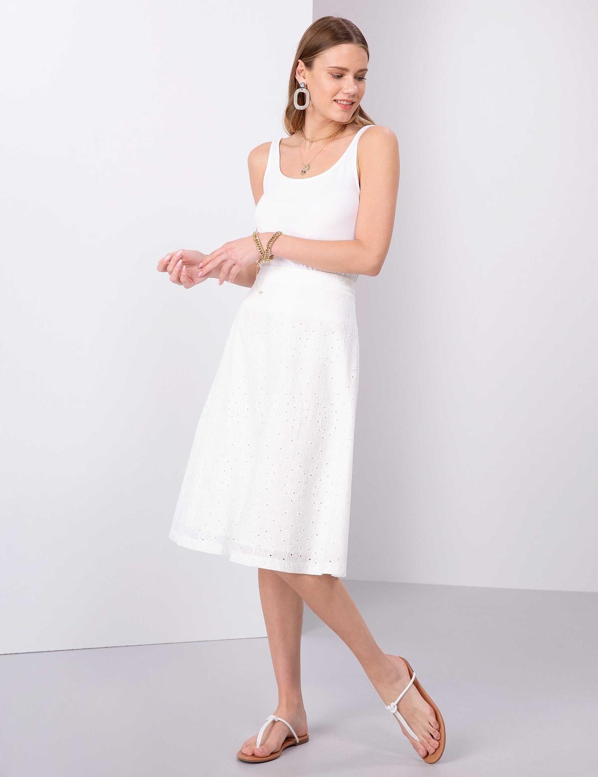 Beyaz Dokuma Etek - 50202665004