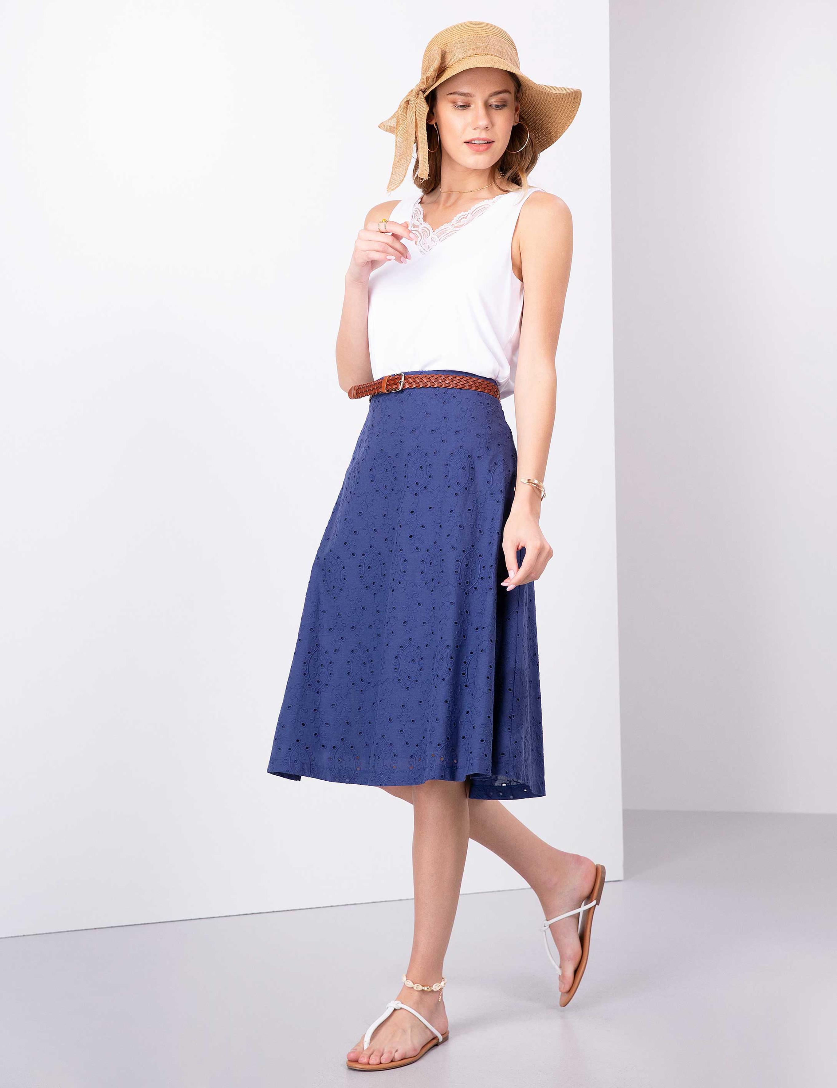 Lacivert Dokuma Etek