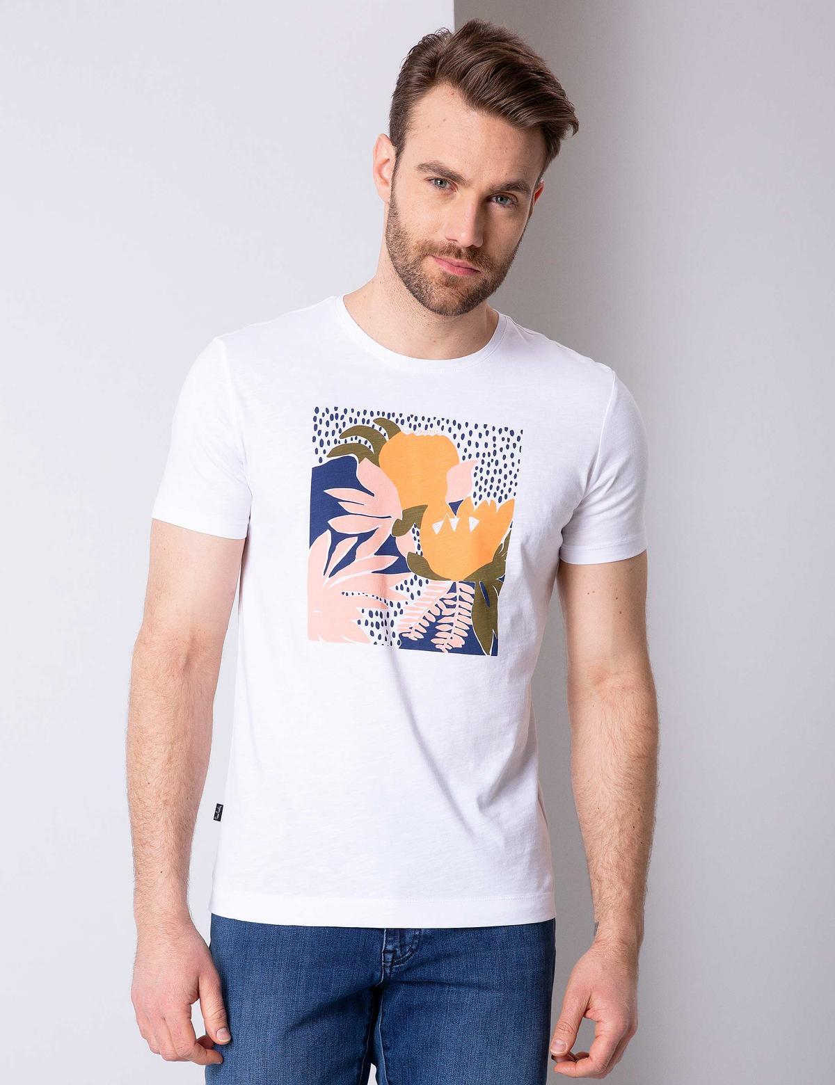 Beyaz Slim Fit Bisiklet Yaka T-Shirt