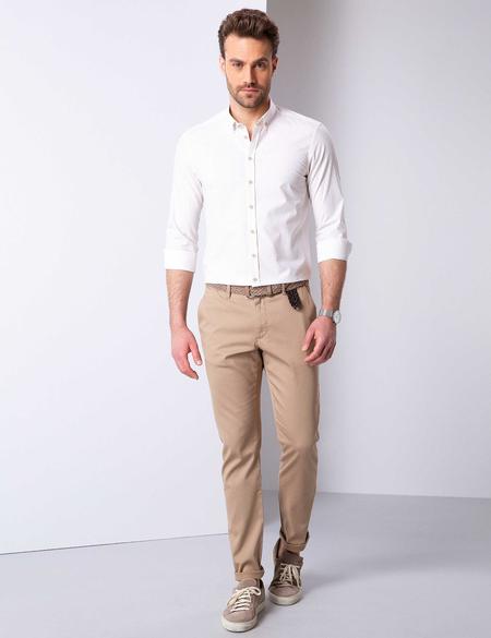 Bej Slim Fit Uzun Kollu Gömlek - 50203485019