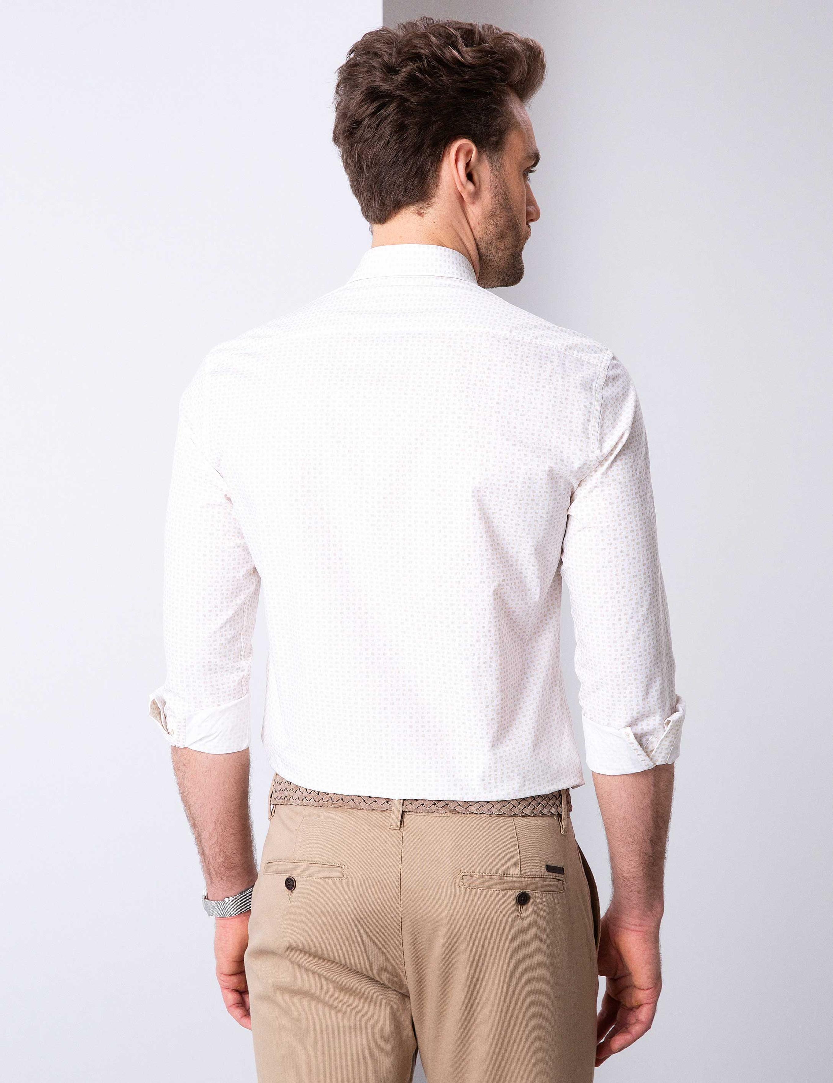 Bej Slim Fit Uzun Kollu Gömlek