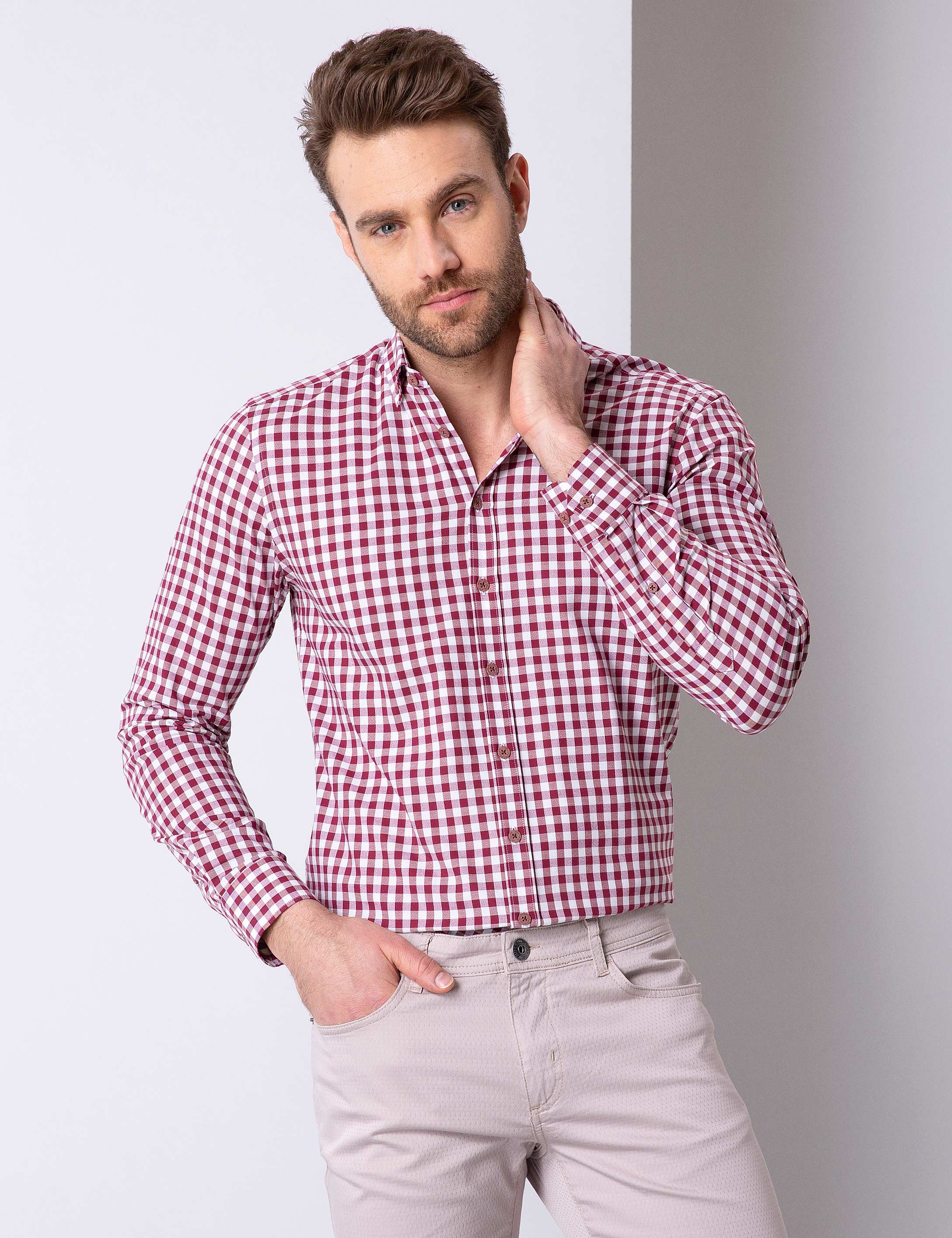 Bordo Slim Fit Gömlek - Image 1