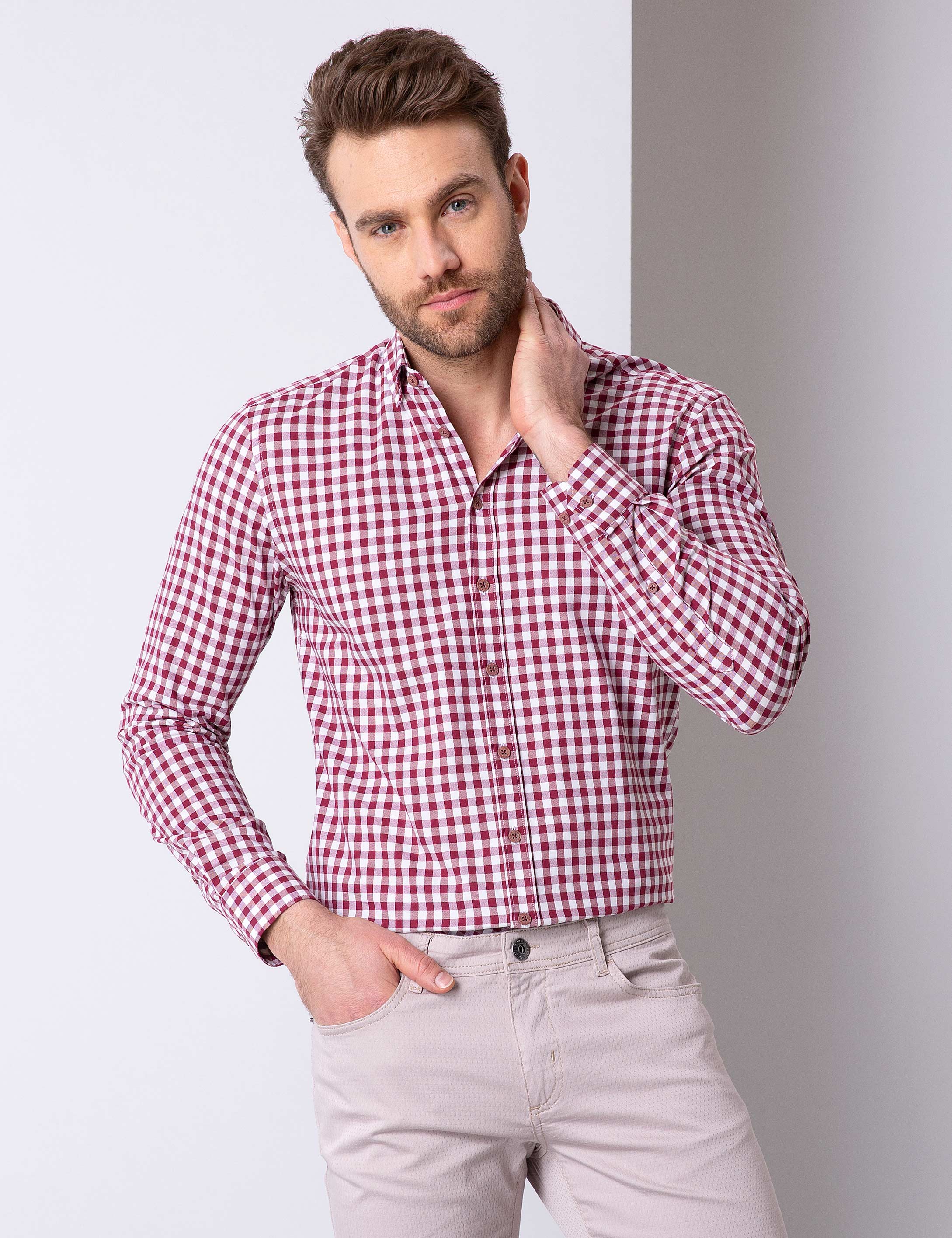 Bordo Slim Fit Gömlek