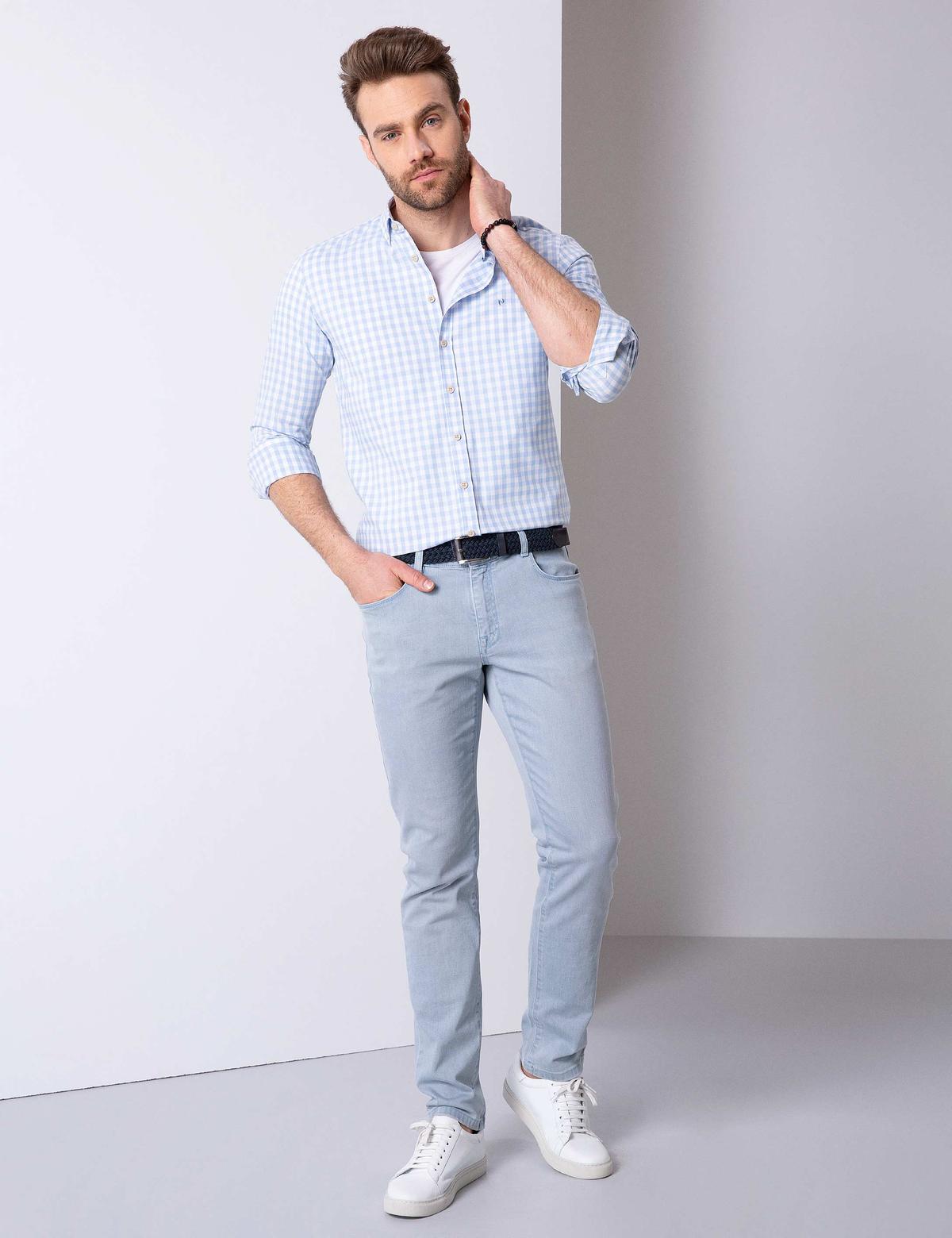 Açık Mavi Slim Fit Uzun Kollu Gömlek - 50203486046