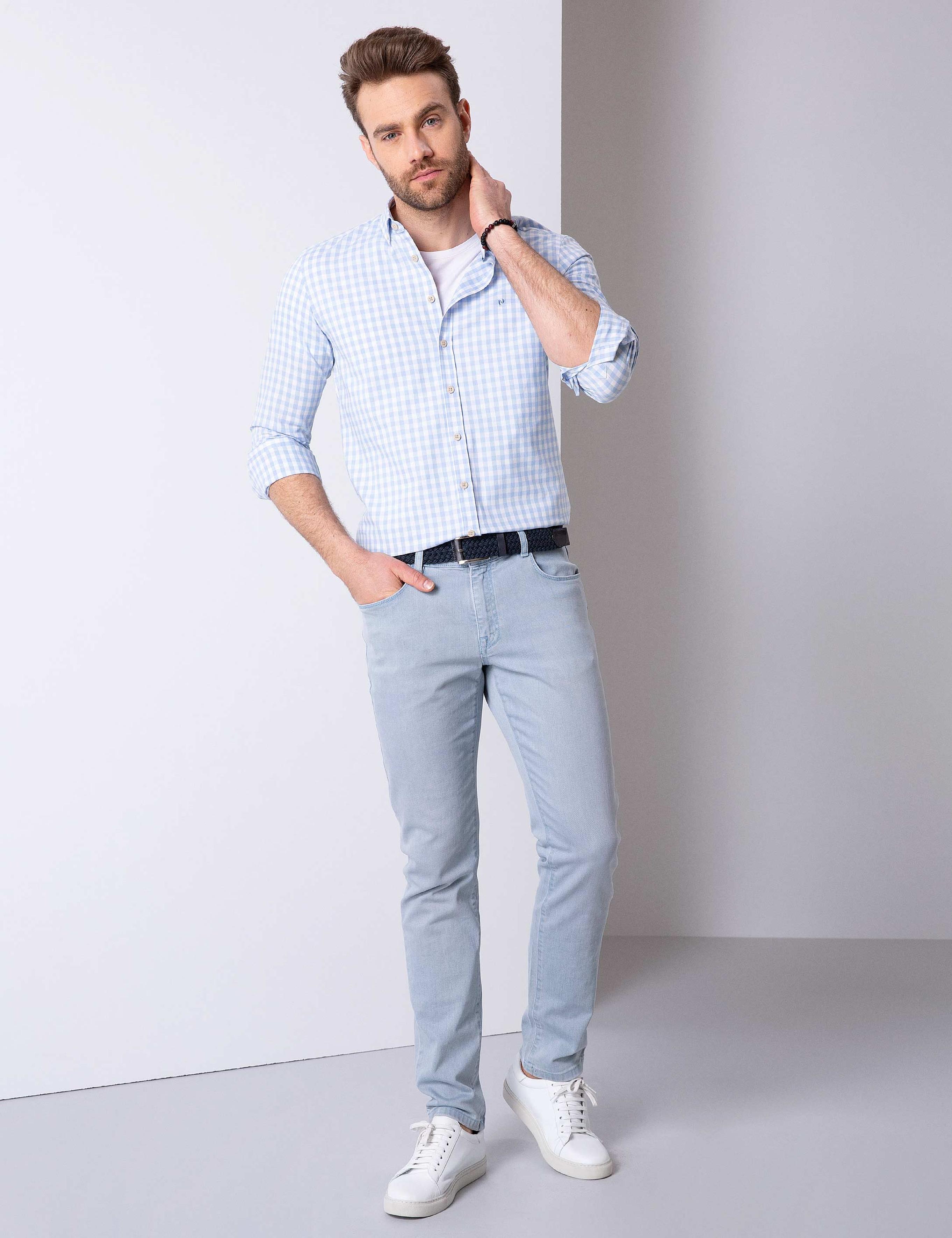 Açık Mavi Slim Fit Uzun Kollu Gömlek