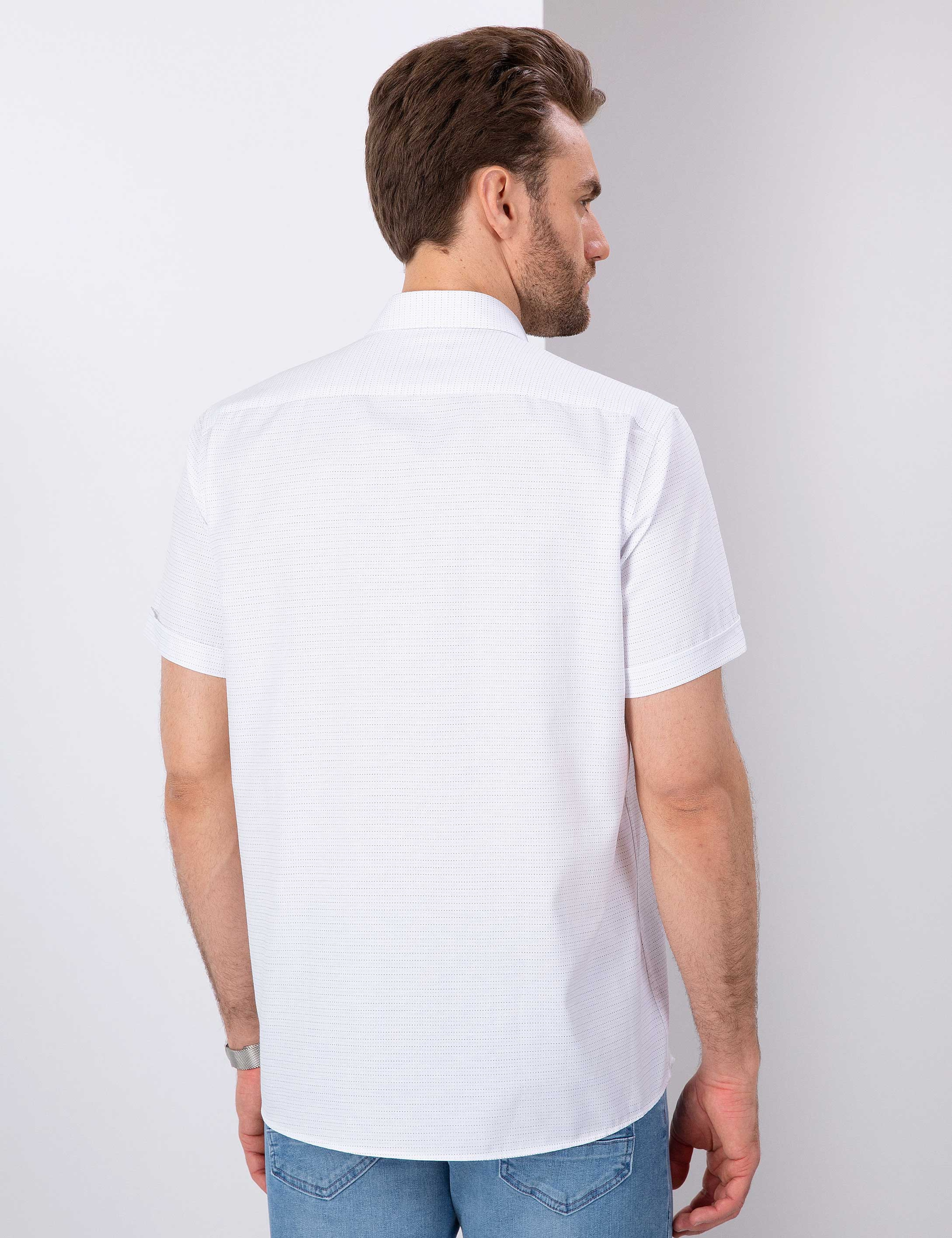 Beyaz Regular Fit Kısa Kollu Gömlek - Image 3