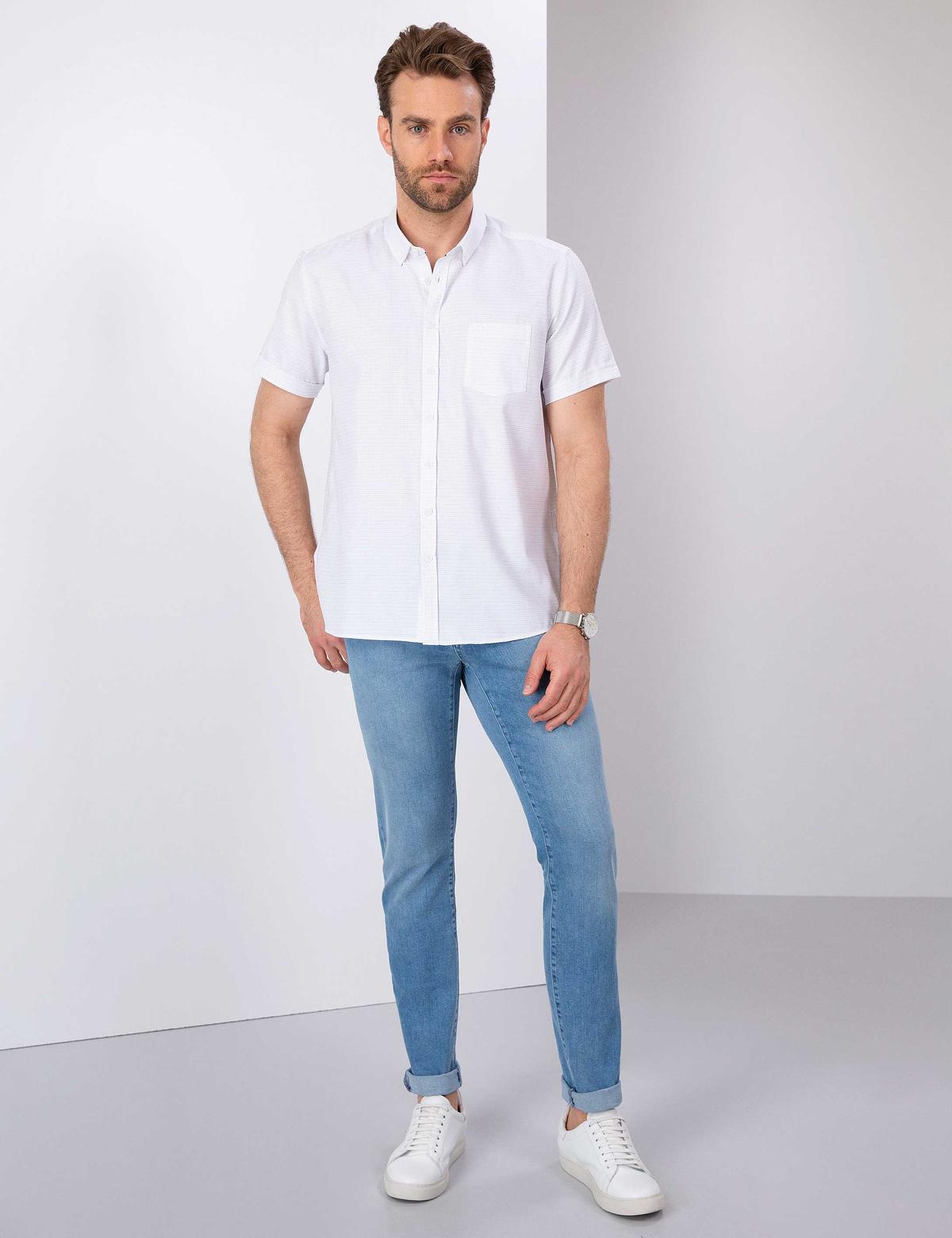 Beyaz Regular Fit Kısa Kollu Gömlek - 50203492014