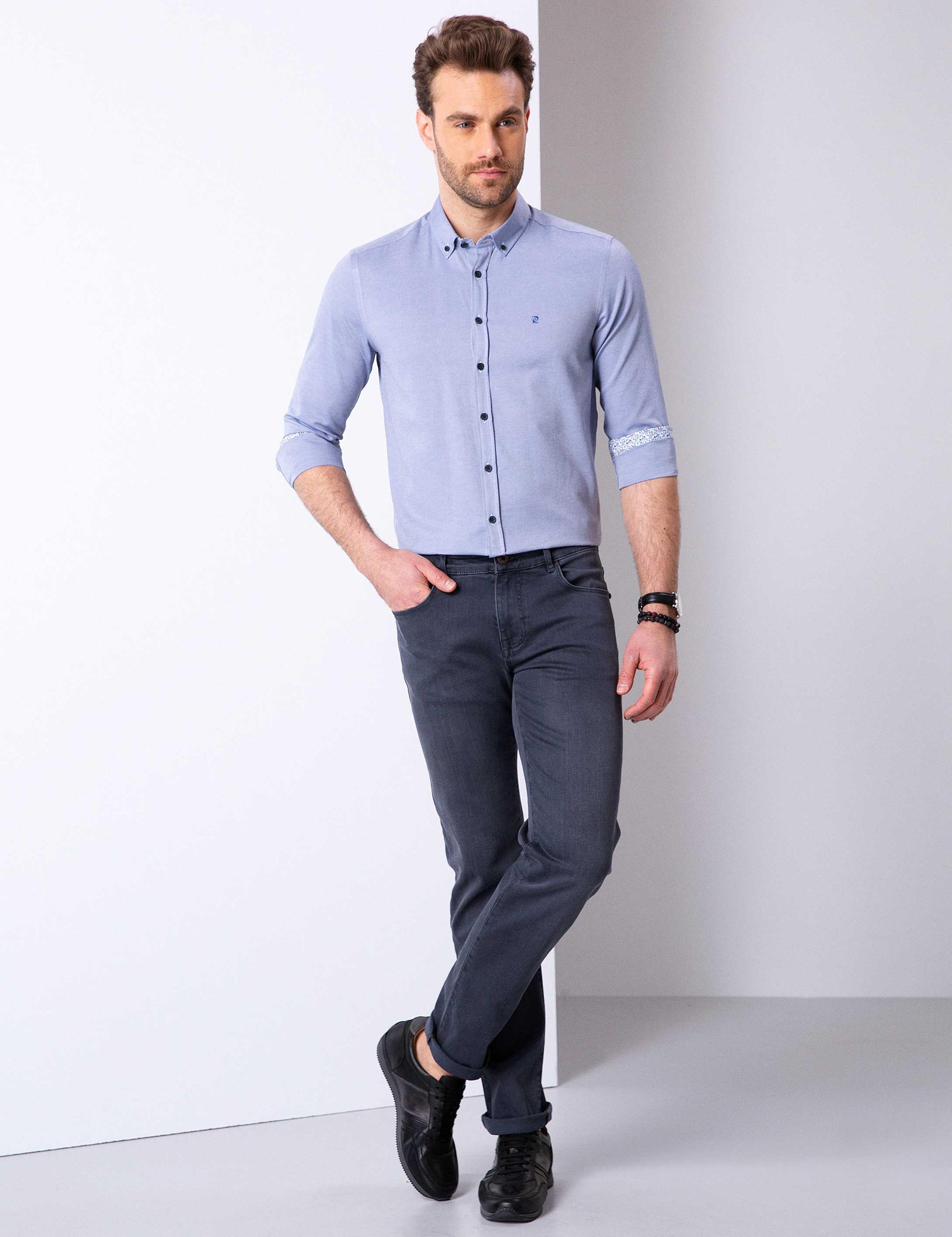 Lacivert Slim Fit Uzun Kollu Gömlek