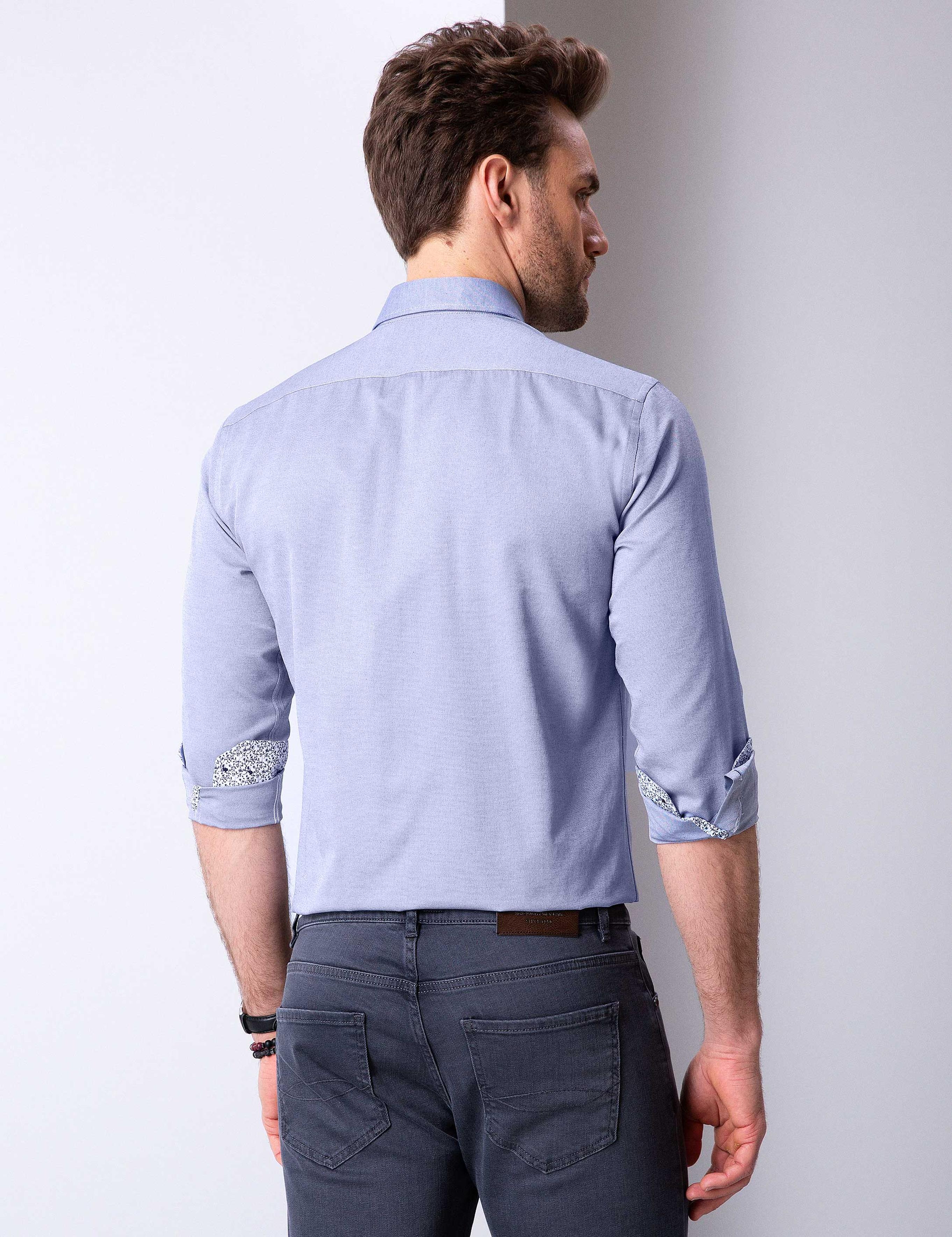 Lacivert Slim Fit Uzun Kollu Gömlek