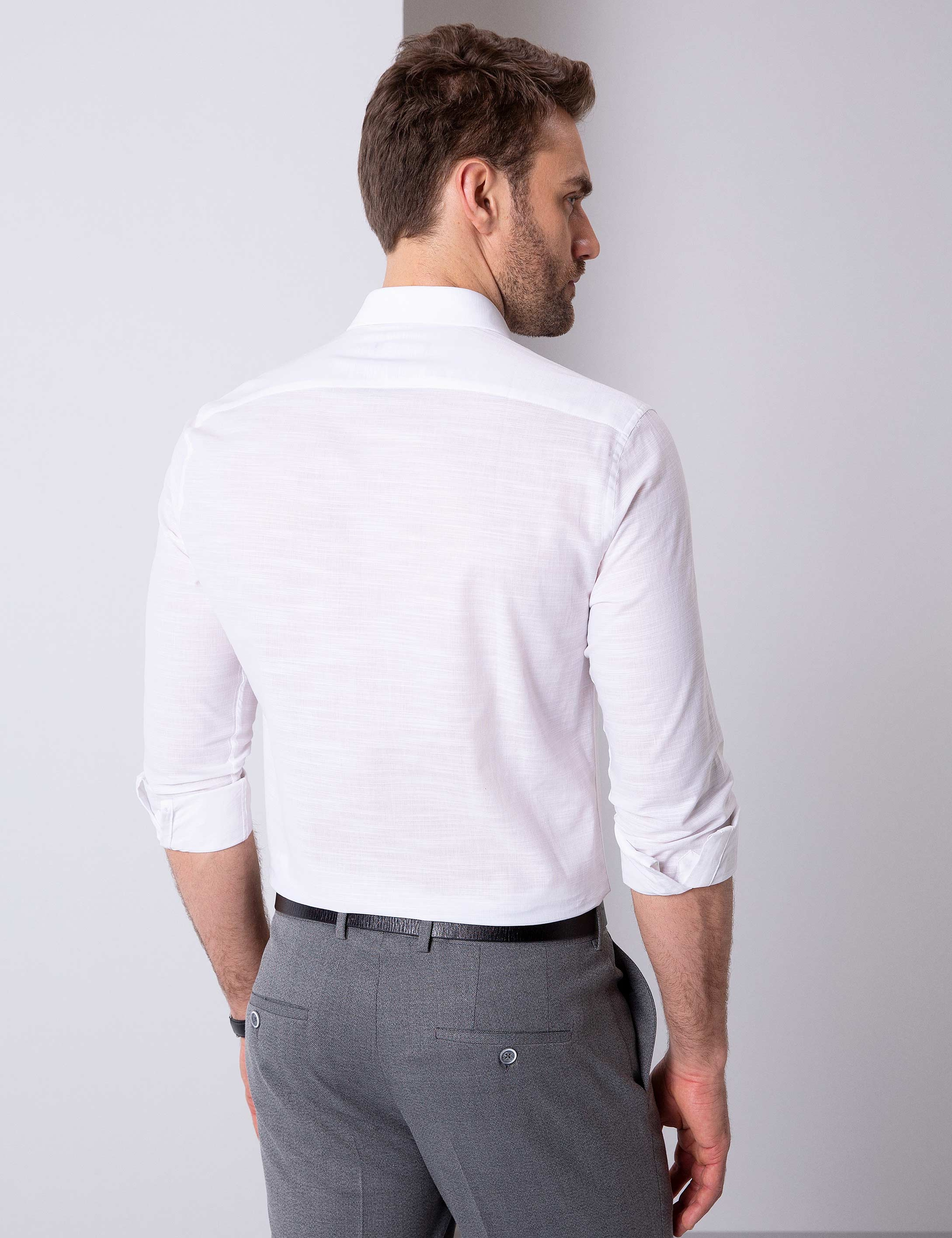 Beyaz Slim Fit Uzun Kollu Gömlek - Image 3