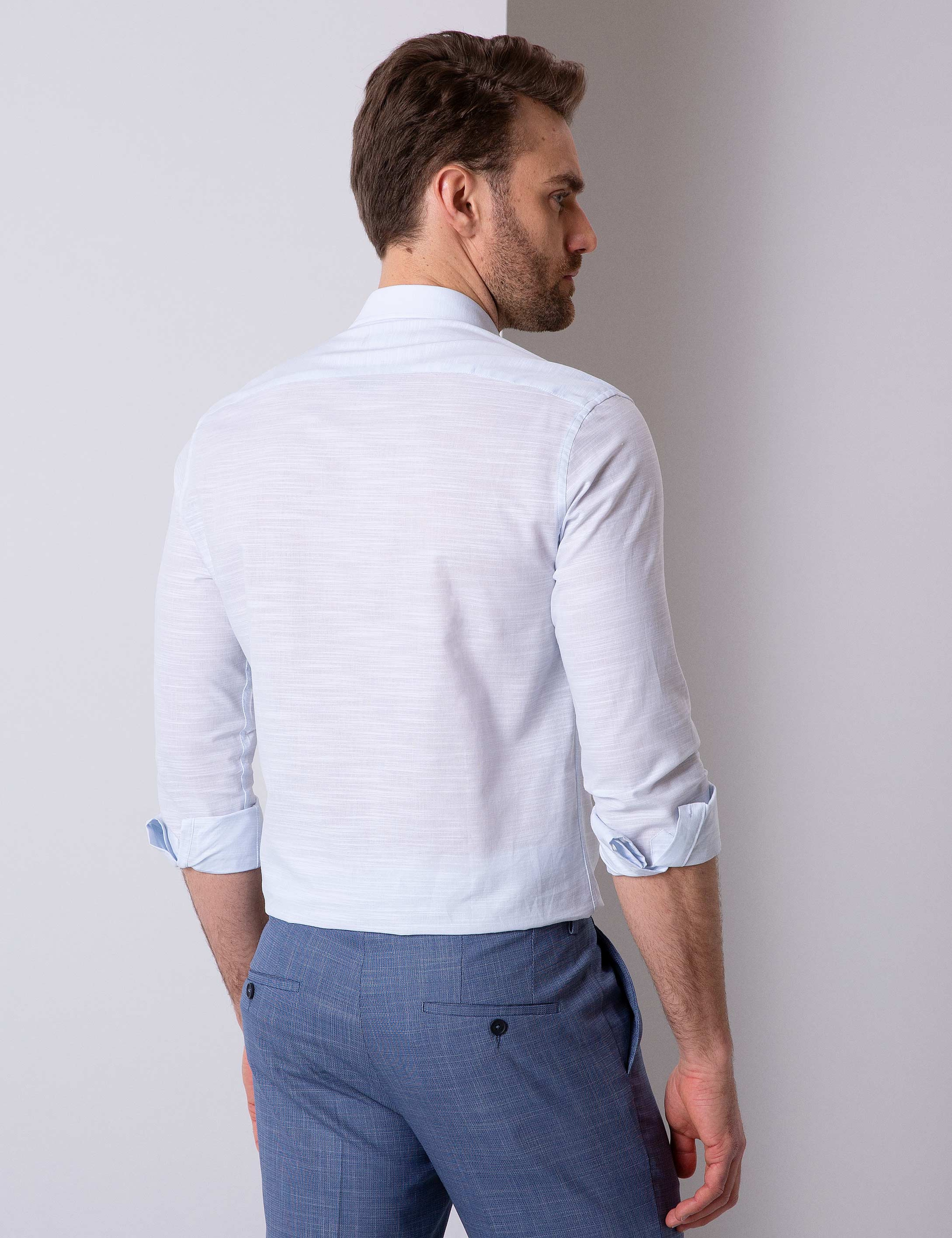 Açık Mavi Slim Fit Uzun Kollu Gömlek - Image 3
